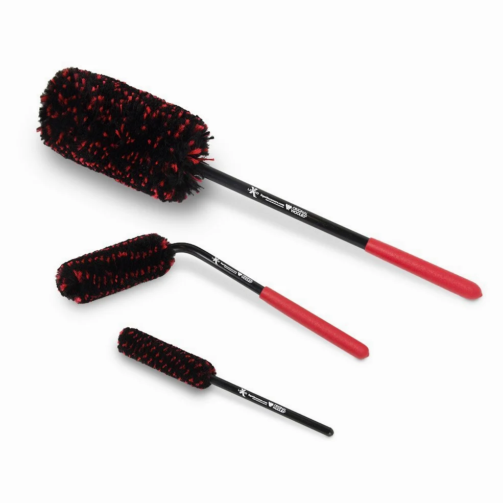 Liquid X Kit de 3 cepillos Originales para Ruedas Woolies, Incluye Cepillo para radios de Pinza Angular, Fabricado en Estados Unidos, Color Negro, Nuevo y Mejorado