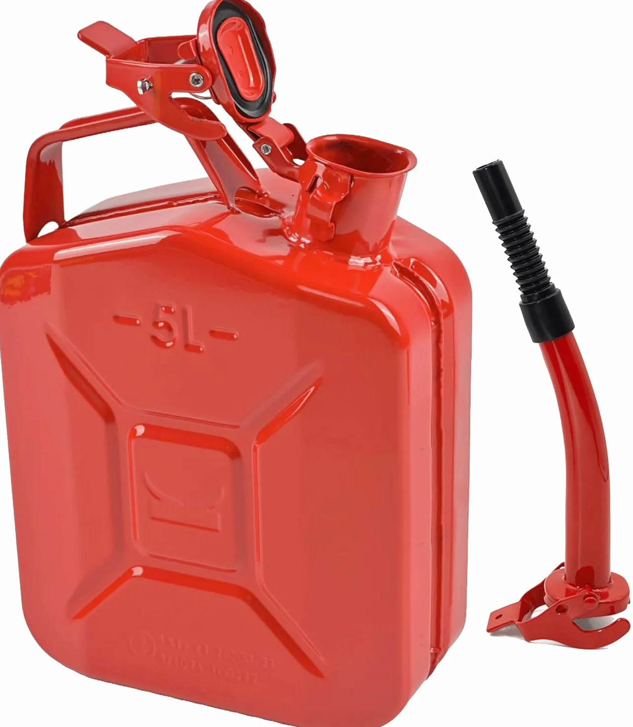 Bidón de combustible metálico portátil 5L - Depósito de 5/10/20 litros con boquilla extendida, Rojo