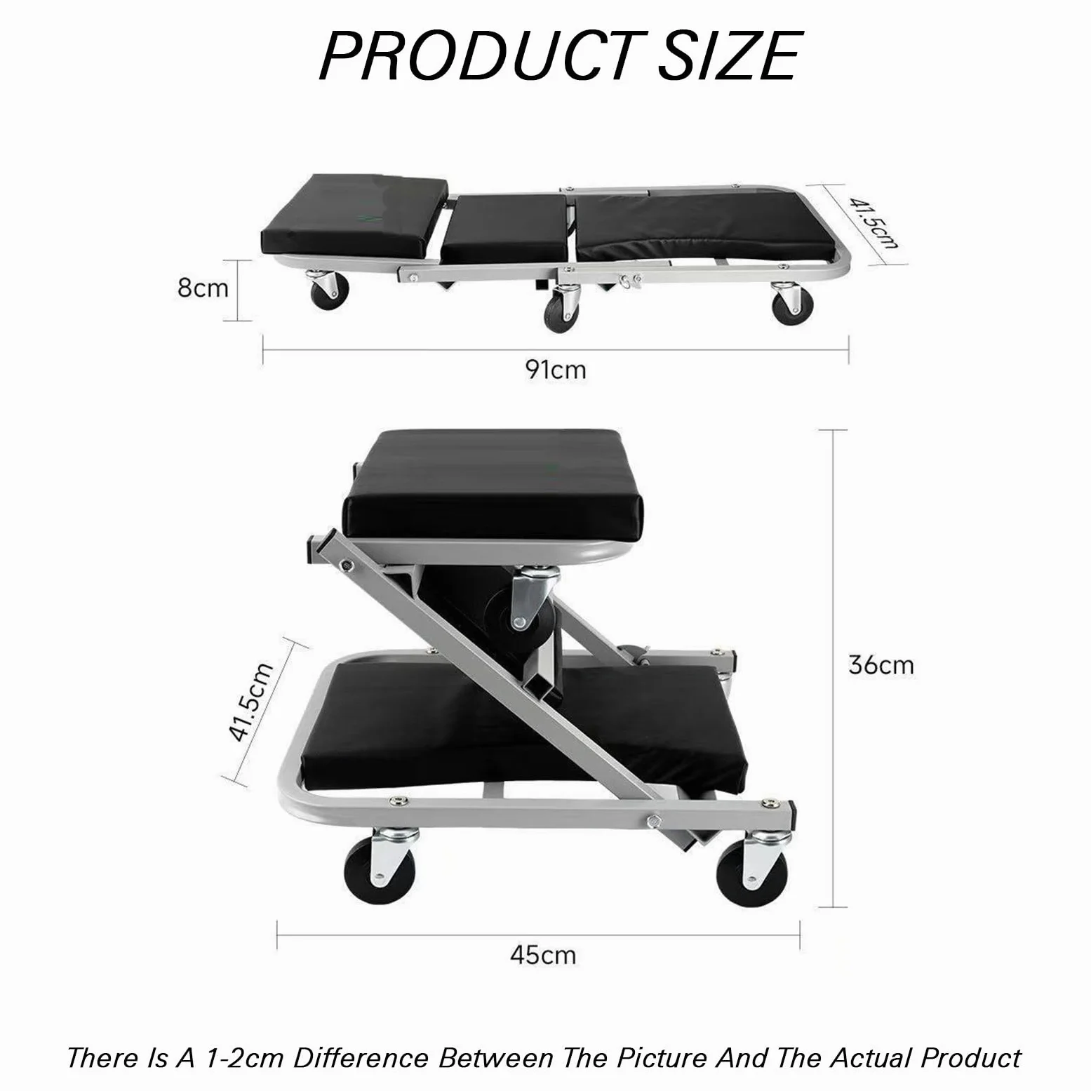 Asiento mecánico plegable de alta resistencia, diseño 3 en 1, 6 ruedas, capacidad de 136 kg para garaje y tienda