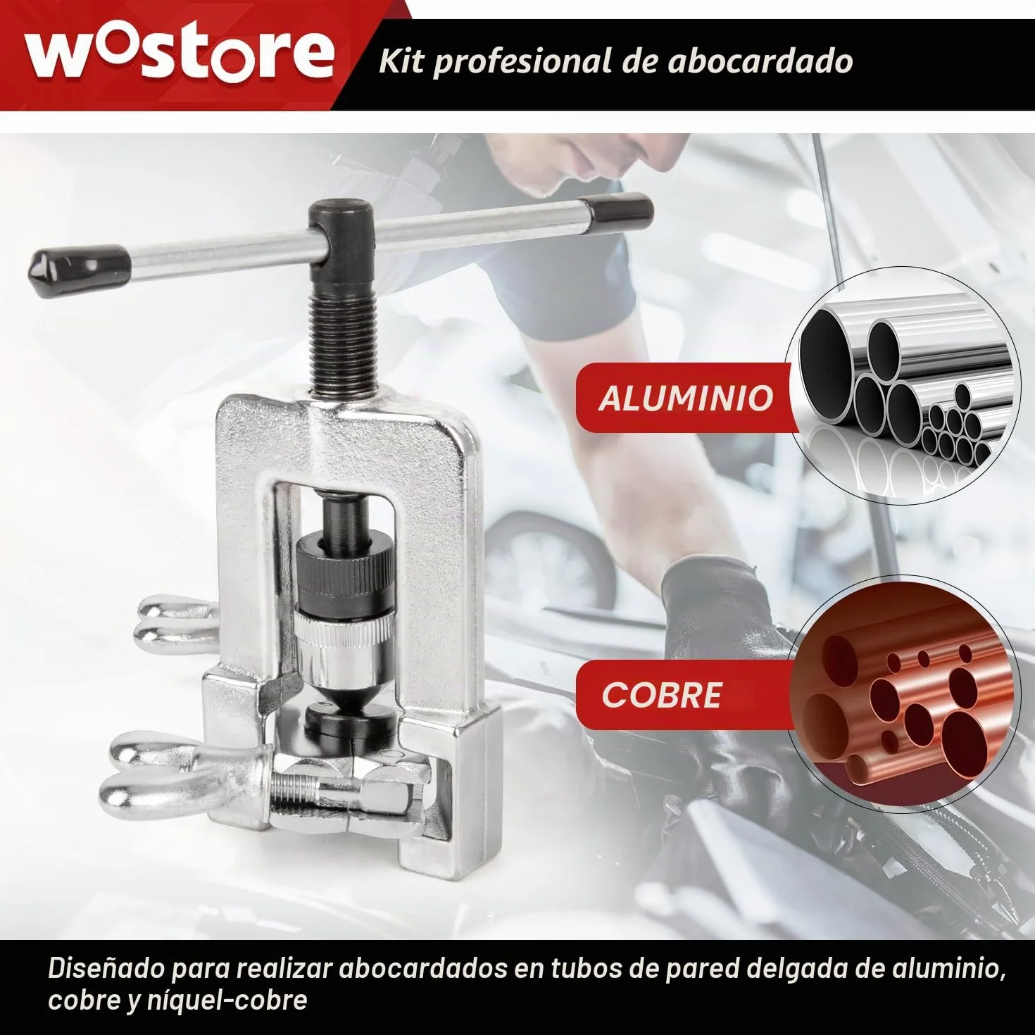 Wostore Kit Profesional de línea de Freno para bengalas Individuales, Dobles (SAE) y bengalas de Burbujas (ISO) con Cortador de Tubos, escariador de Tubo para 3/16-5/8 Pulgadas, 7 tamaños