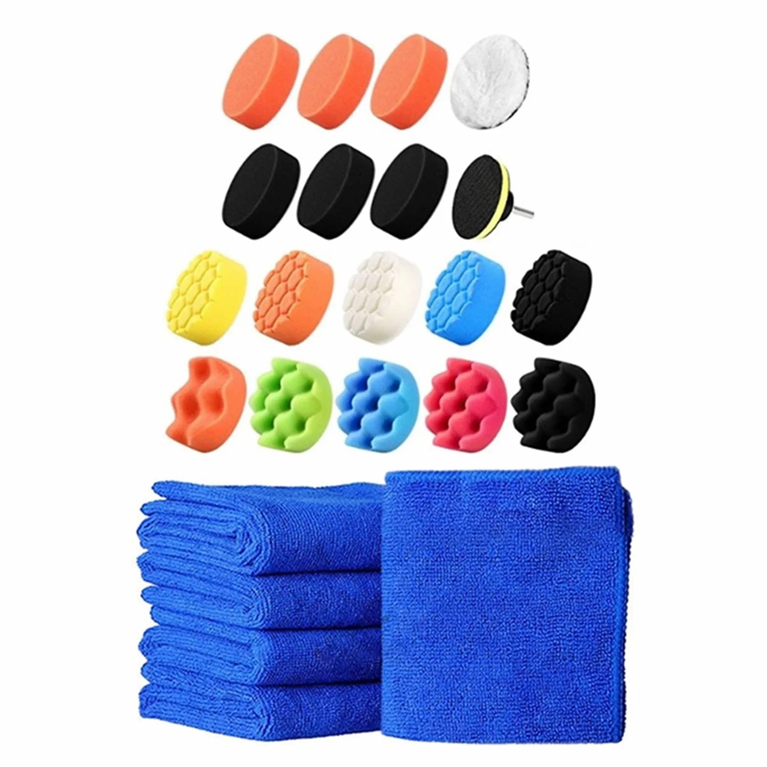 TRUSTTWO 29 PCS Herramienta de Limpieza de la Belleza del automóvil: 10 unids Microfibra Toalla de Tela de Lavado de Autos y 19pcs Pulido de Esponja Pad Rueda de Encerado The New