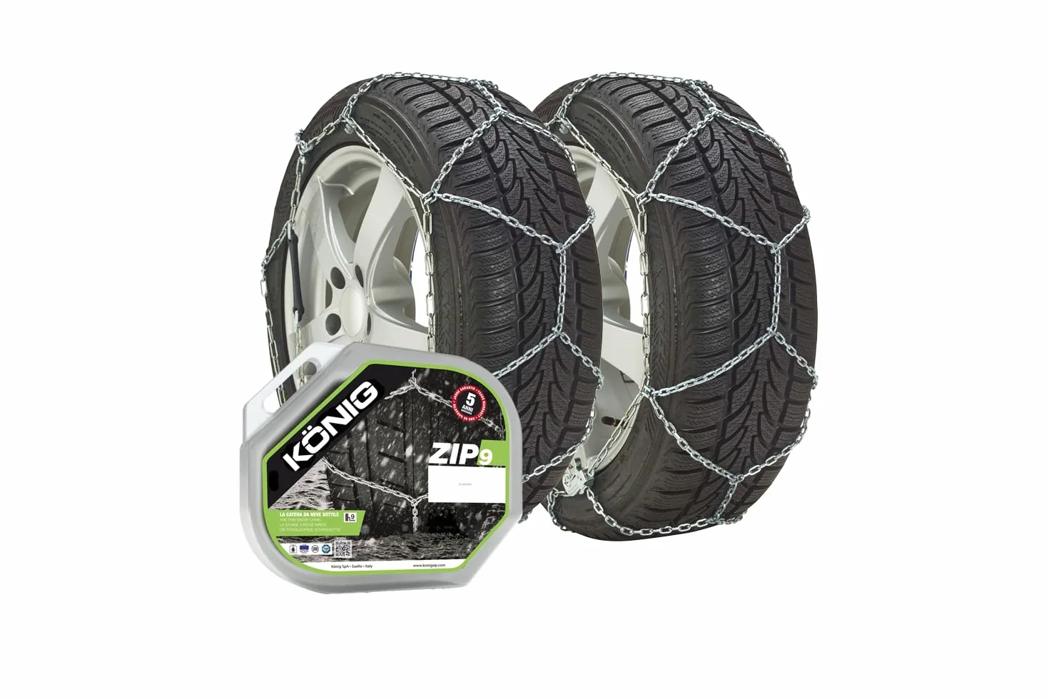 KÖNIG Cadenas de Nieve Zip 9 Gr. 102 para Neumáticos 215/65 R16 | Eslabones de 9 mm de alta resistencia. Seguridad invernal y control con ABS para neumáticos de medida 215/65 R16.