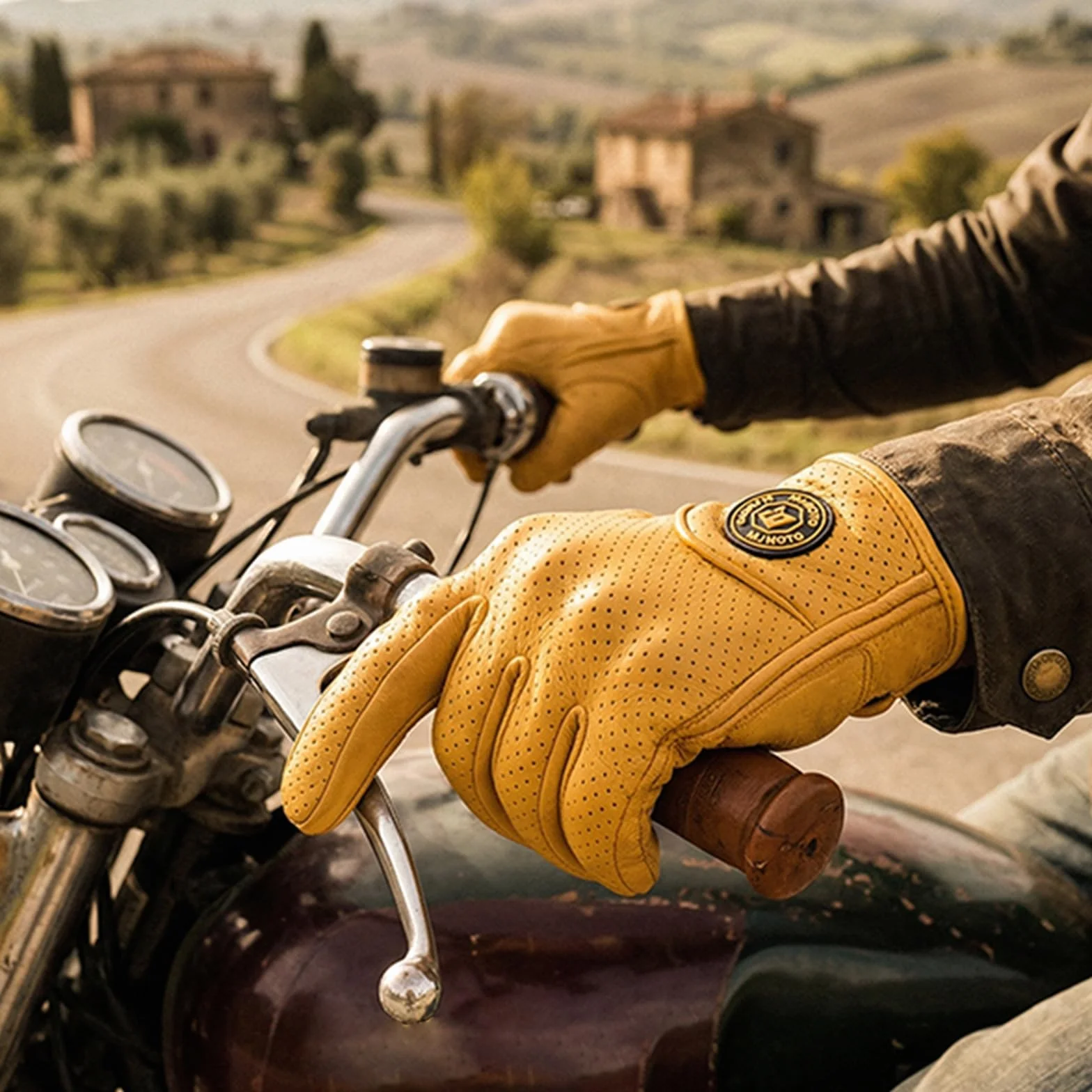 Guantes de Moto Clásicos Amarillos de Piel de Cabra con Agujero, para Verano, Ciclismo, Equitación, Guantes Protectores para Motociclistas
