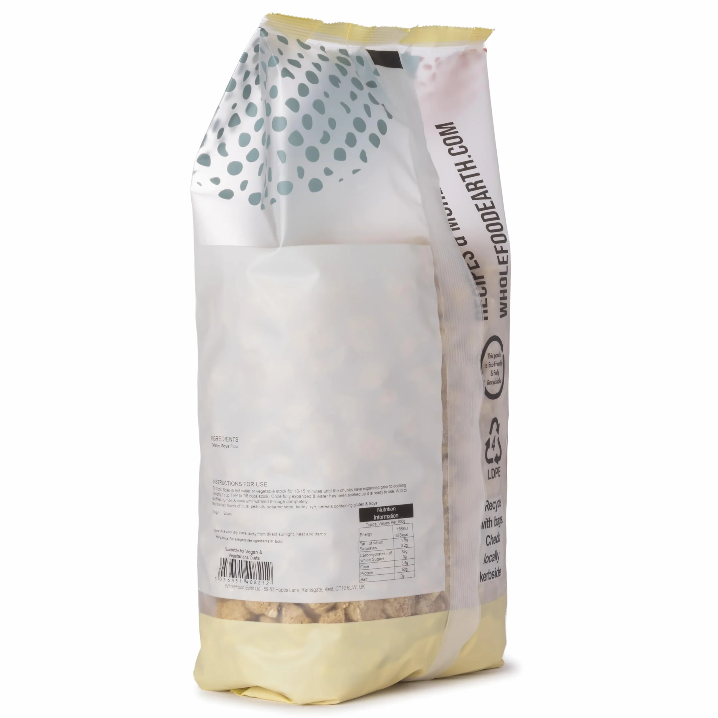 Wholefood Earth Proteína de soja texturizada natural 1 kg vegana sin transgénicos sin azúcar añadido