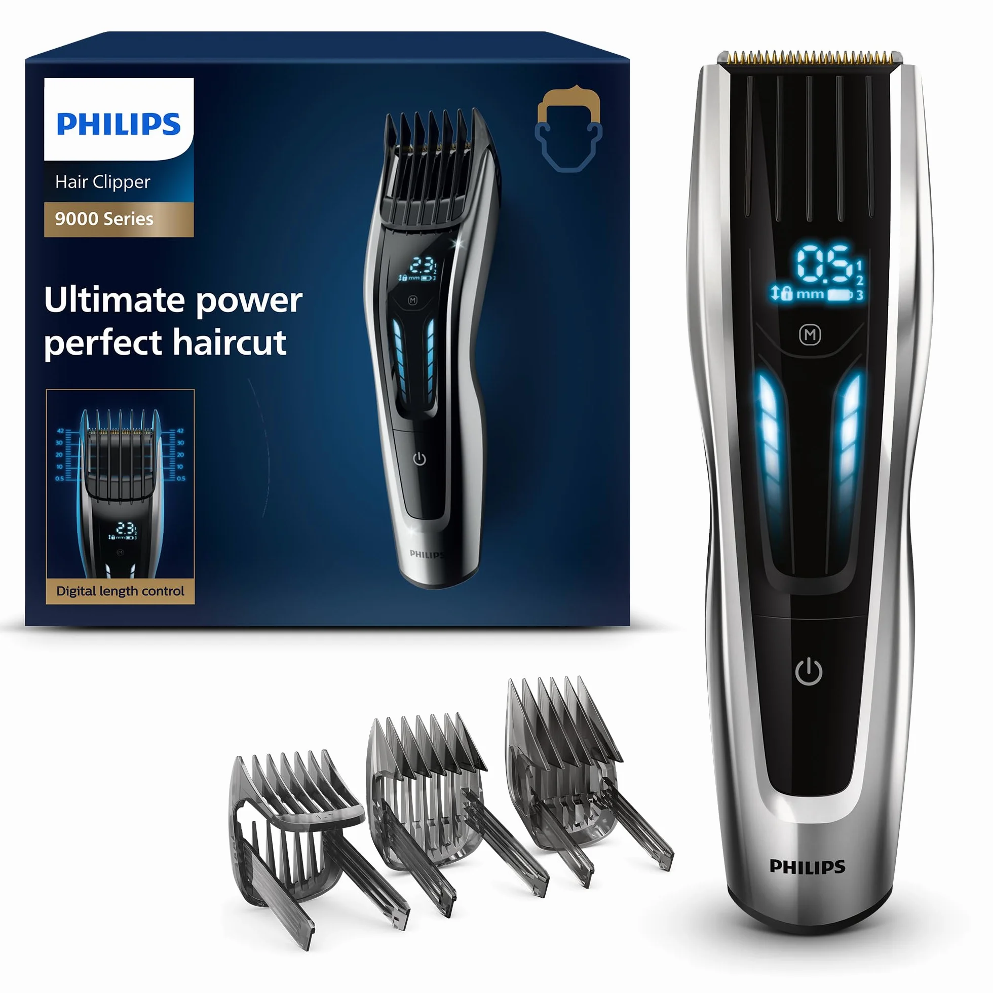 Philips Serie 9000 Cortapelos Eléctrico Recortador Hombre Control Táctil Digital Cuchillas Titanio 400 Posiciones Longitud 120 Min Inalámbrico HC9450/15