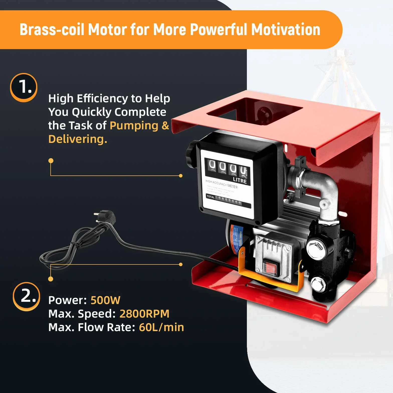 Bomba de combustible diésel autocebante, 220 V, 550 W, 60 L/min, bomba de aceite de calefacción premium automática con pistola de gasolina automática, contador de agua, manguera de 4 m