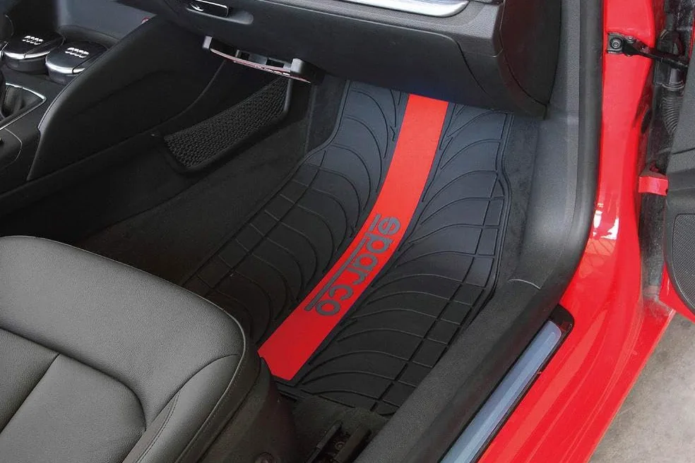 Sparco SPC1913RS Juego de Alfombra Goma Color Franja Logo SPARCO Universal, LATEX, Rojo, Set de 4