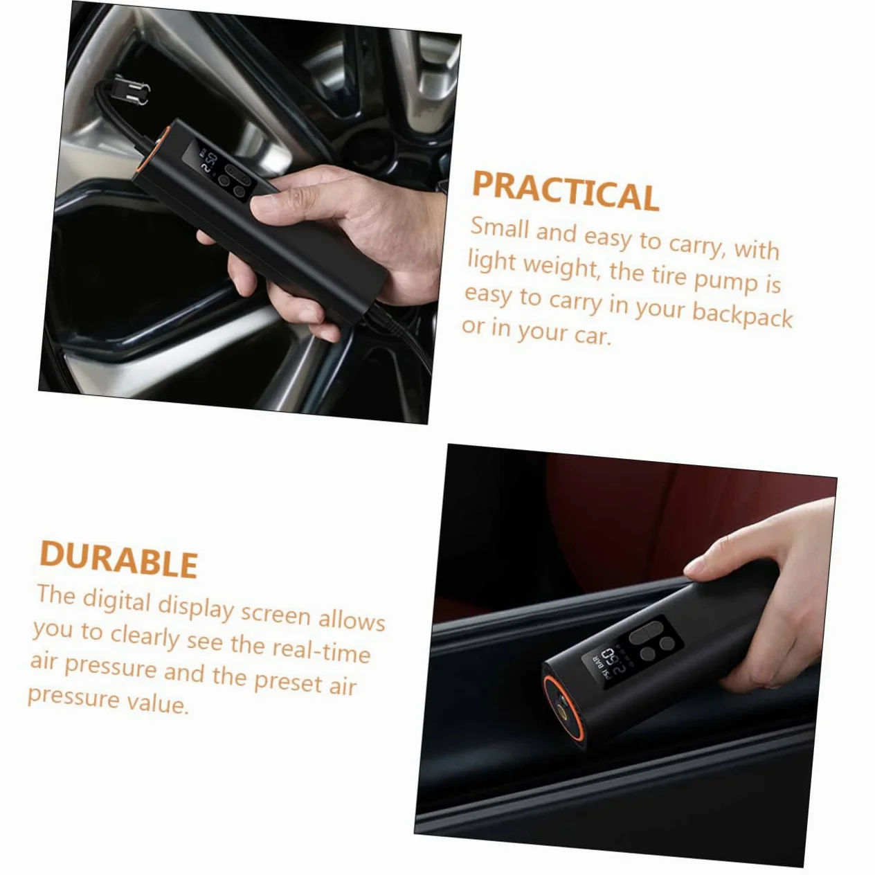 SOLUSTRE Mini Bomba Eléctrica Portátil para Neumáticos de Coche y Bici | Pantalla Digital Presión, Negro, Cobre Abs Goma, para Senderismo y Camping