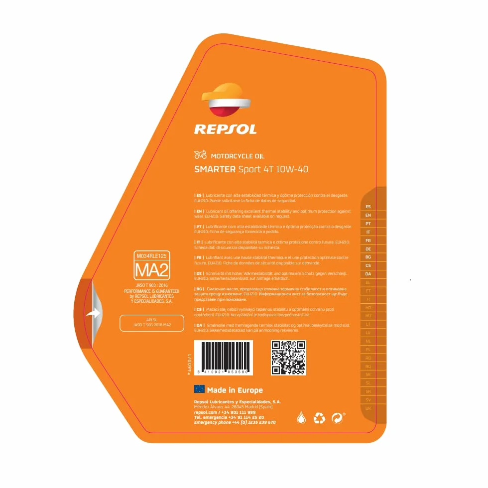 REPSOL aceite lubricante semisintético para moto SMARTER SPORT 4T 10W-40 4L