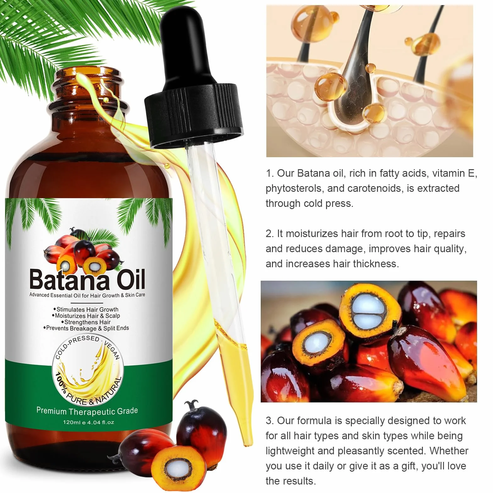 Aceite de Batana 100% Puro Prensado en Frío 120 ml para Crecimiento del Cabello