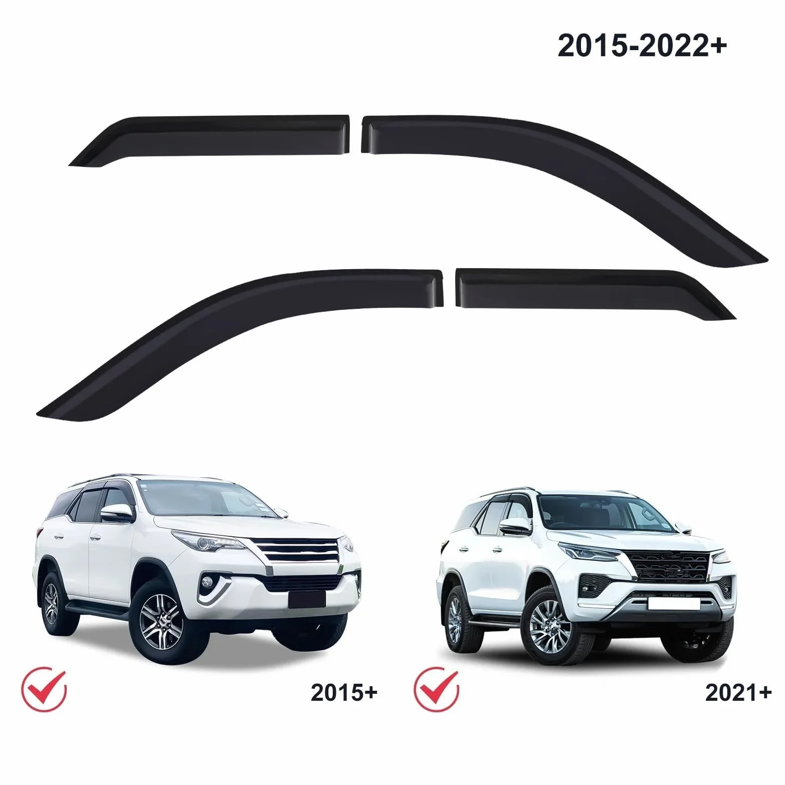 Viseras Viento para Toyota para Fortuner 2015-2020 2021 2022, Doble Cabina, Deflector De Viento, Parasol, Protector contra La Lluvia, Visera para Ventana Guardias Lluvia