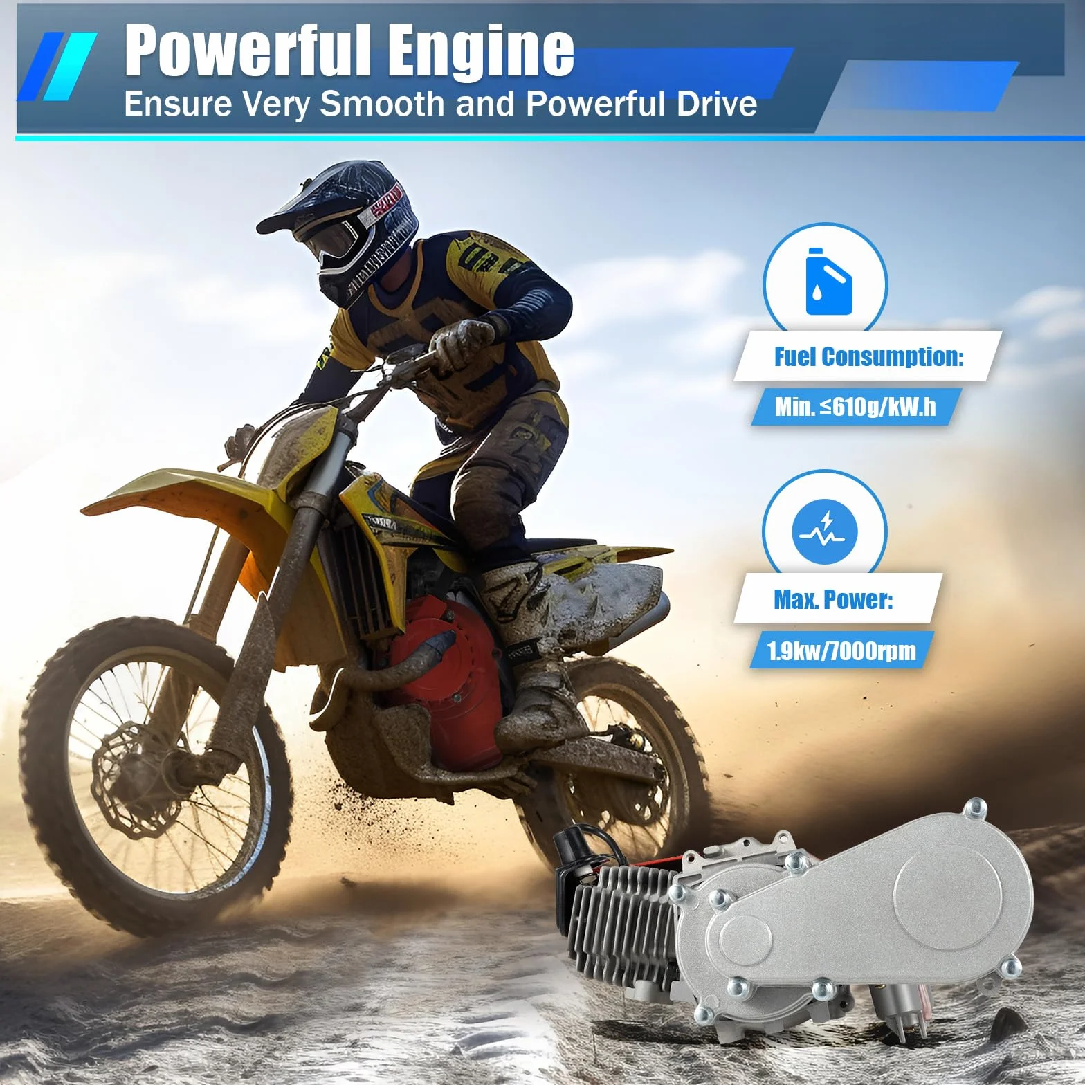 Motor de gasolina de 49 cc de 2 tiempos, motor ligero con 1,9 kW de potencia y arranque por cable, velocidad máxima de 48 km/h, ahorro de combustible para motos pequeñas, minimotos Dirt Bike ATV