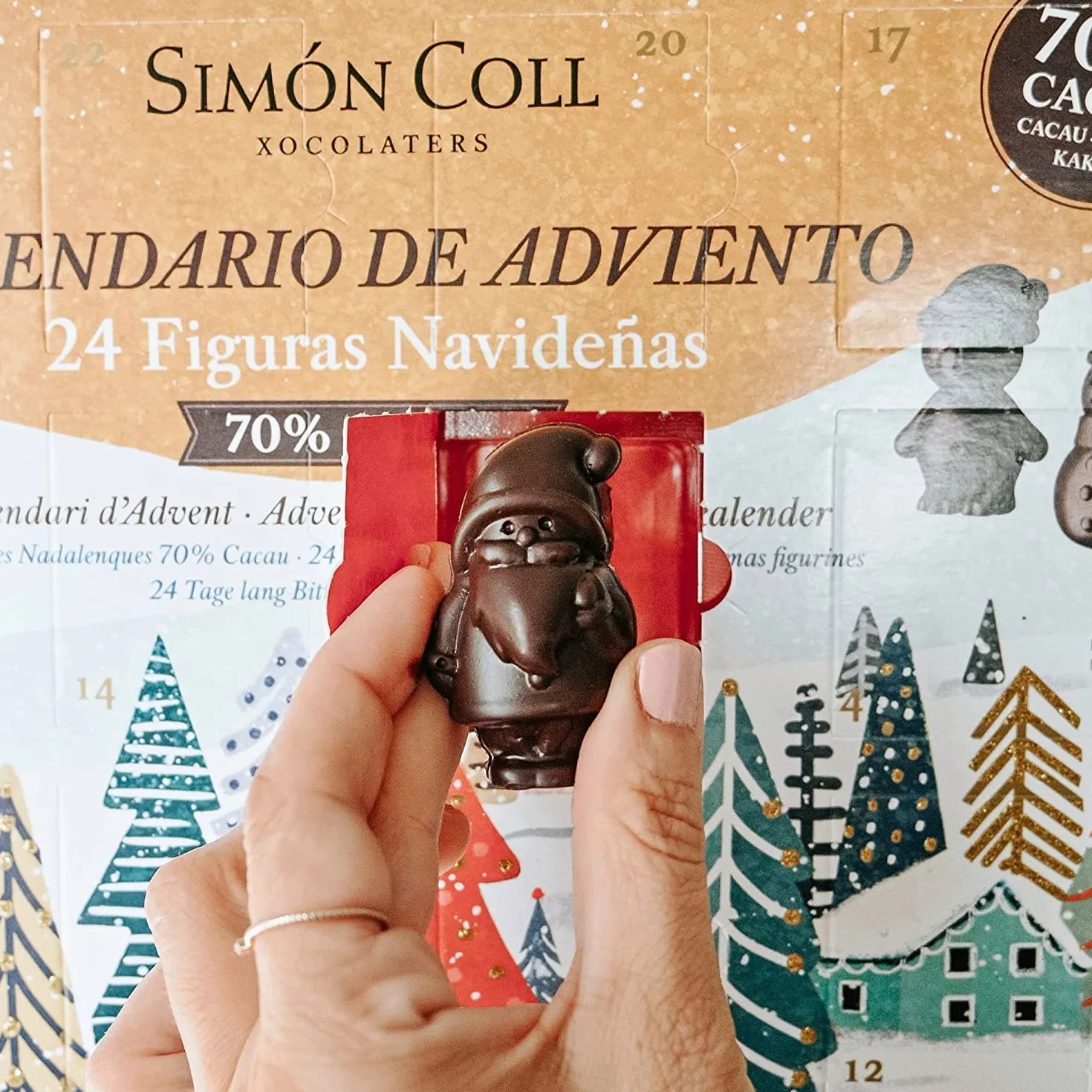 Simón Coll Calendario de Adviento Chocolate Negro 70% Cacao Figuras 3D 216gr 24 Chocolatinas