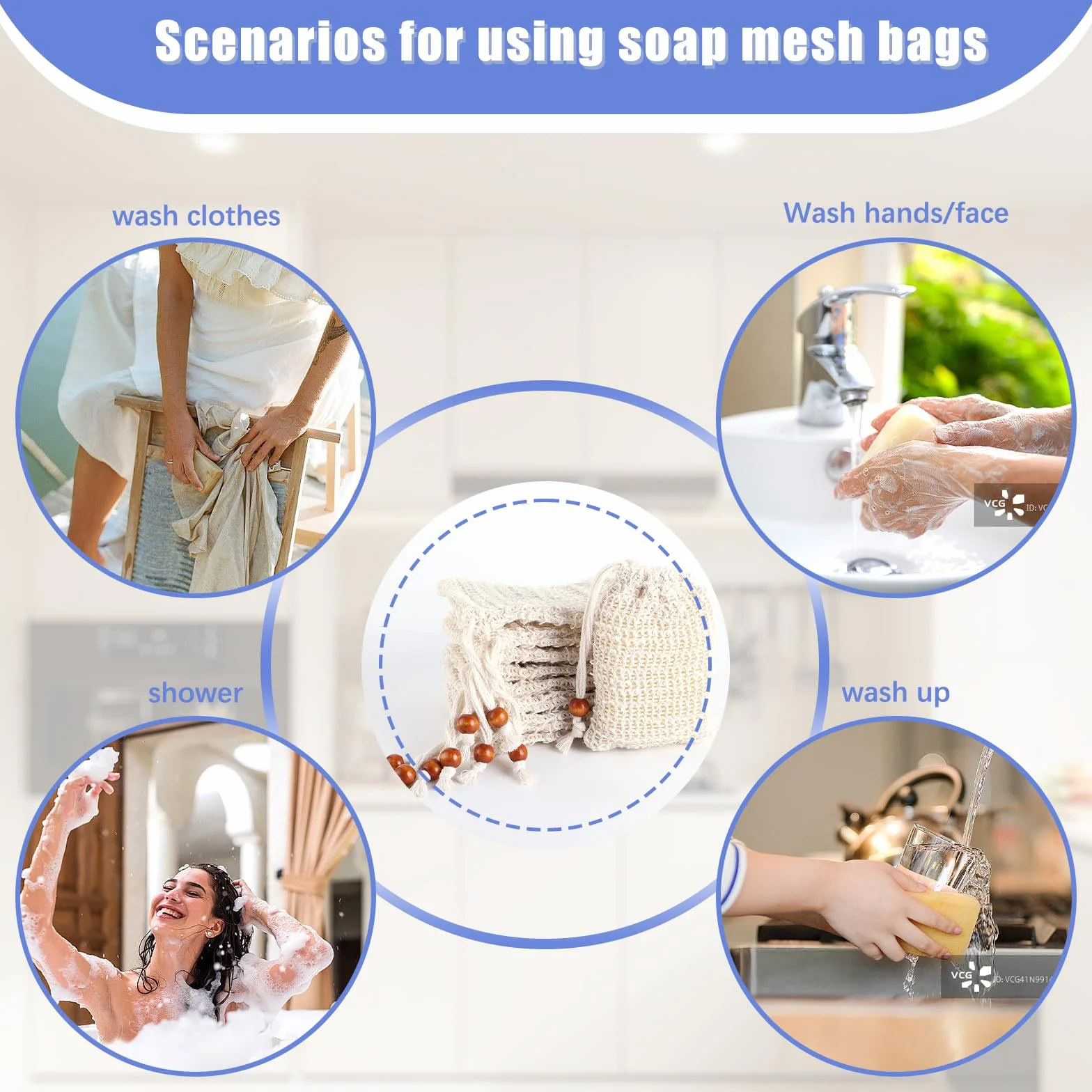 Bolsas de Sisal Natural para Jabón Sólido, Espuma y Champú Sólido - 15 Unidades