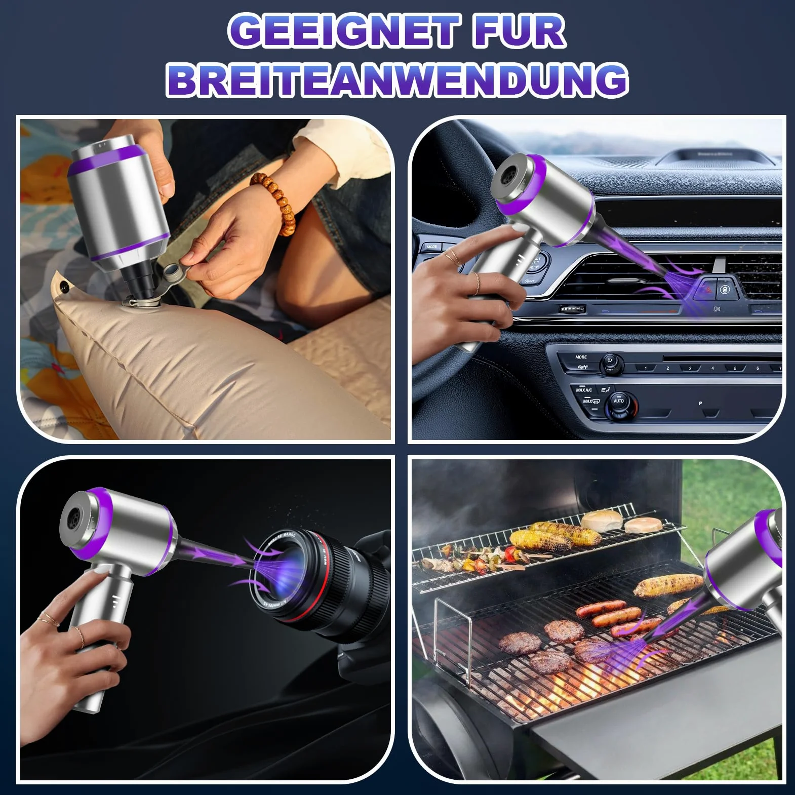 Aspiradora de mano con batería, 4 en 1, aspiradora de mano inalámbrica, 22000 PA, ganador de prueba, 3 marchas, 200000 rpm, mini aspiradora para coche, cocina, PC, sofá, oficina y limpieza de pelo de