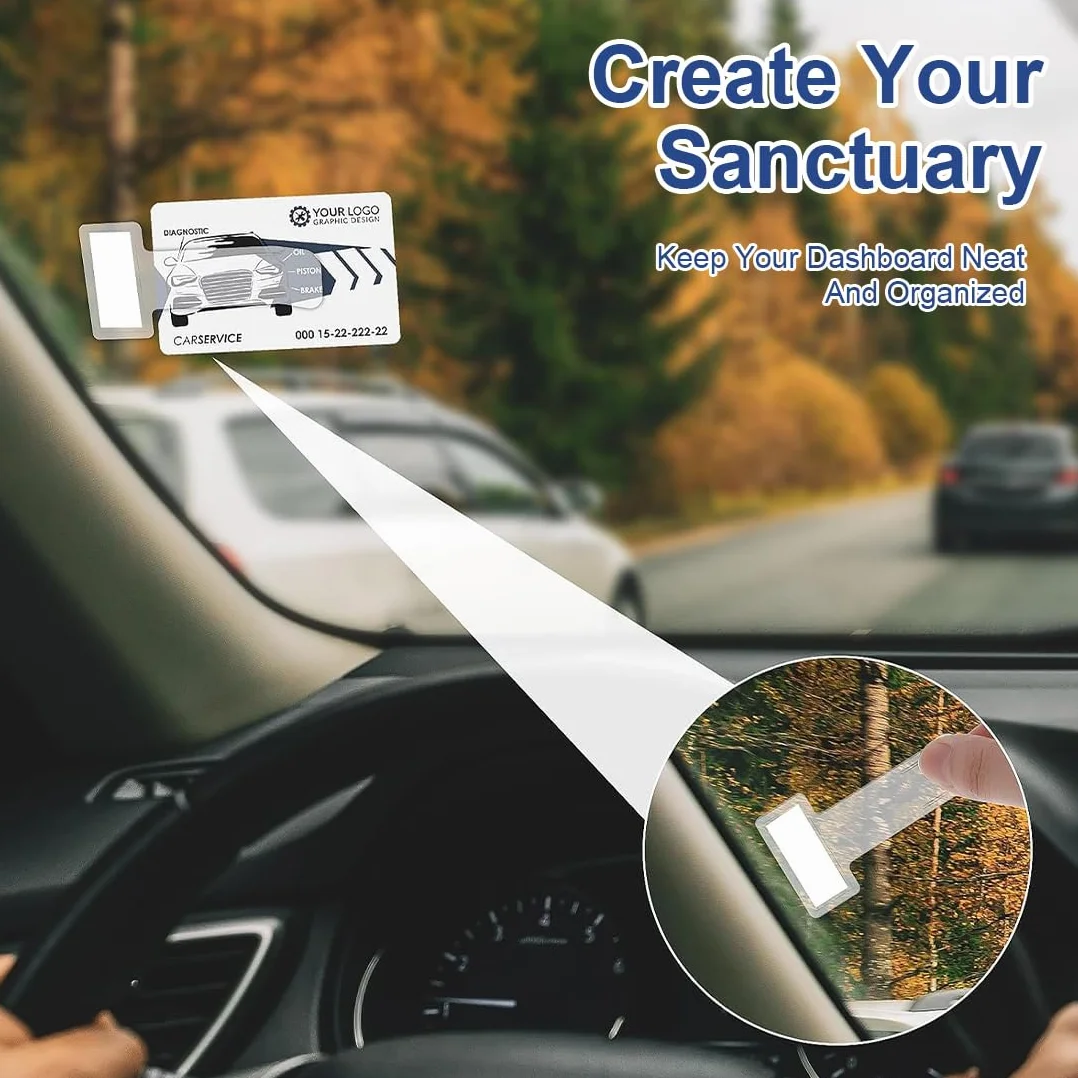 Soporte Tarjeta de Estacionamiento, Juego de 8, Transparente, Autoadhesivo, 74x40mm, Clip de Plástico para Tarjetas de Estacionamiento & Documentos en Auto, Sin Residuos