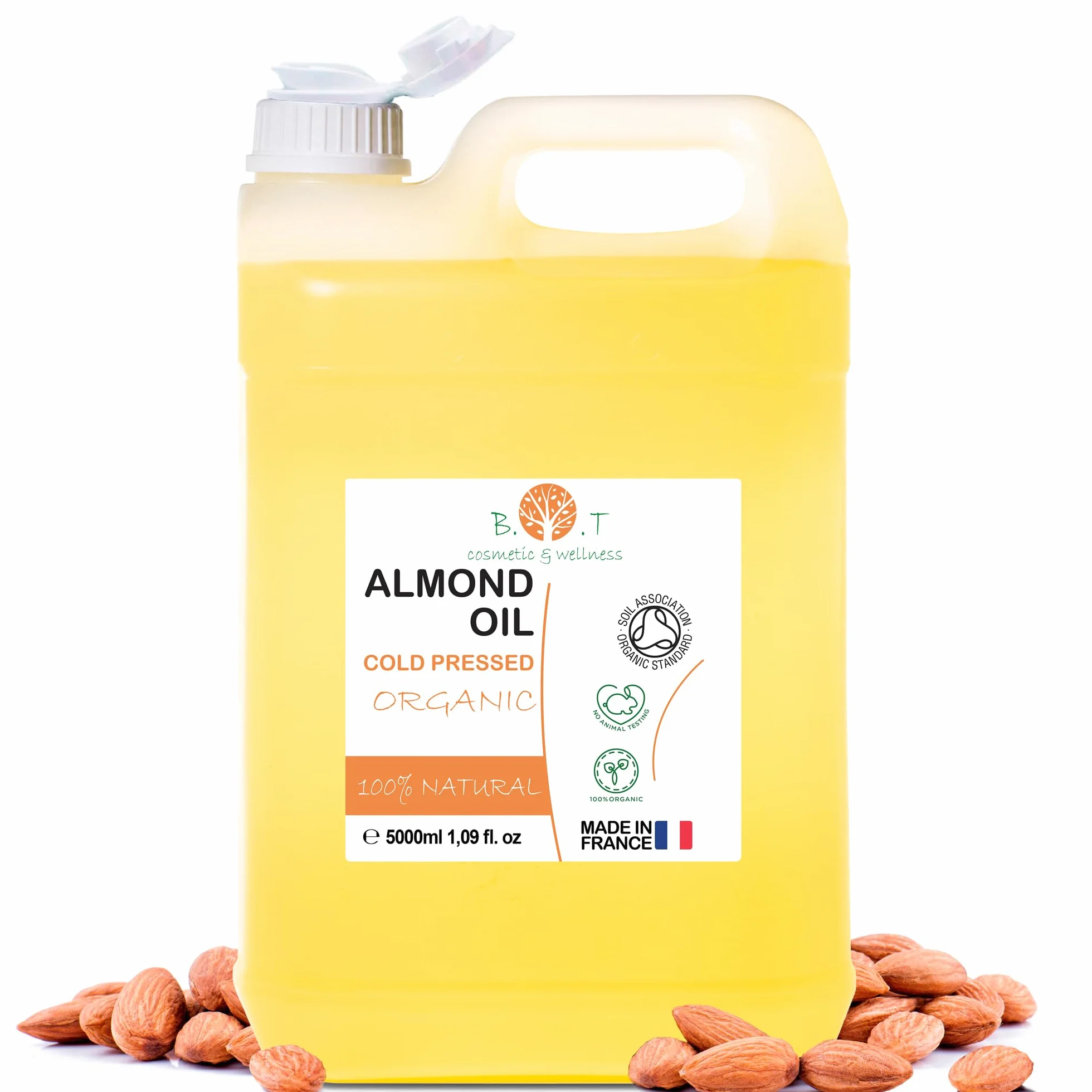 Aceite de Almendras Orgánico Prensado en Frío Puro 5000 ml para Masaje Cabello Pestañas Hidratante Corporal