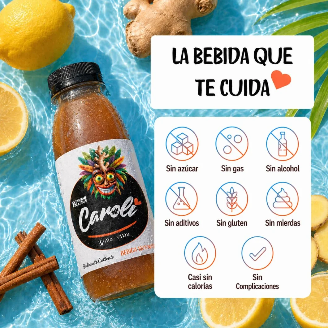 CAROLI Bebida de jengibre limón y canela Refresco natural Sin gas Sin azúcares Sin alcohol Digestiva Antiinflamatoria Antioxidante Hidratante Ginger 6x230ml