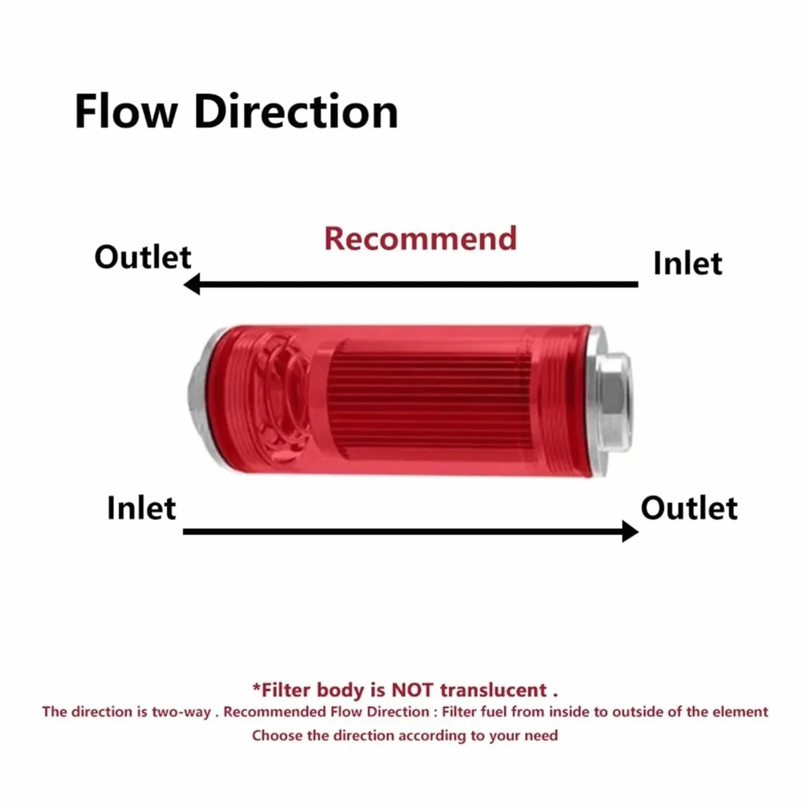 Filtro de combustible en línea 50 mm y 100 micras con soporte montaje aluminio, llave adaptador universal 6AN/8AN/10AN, lavable, negro/rojo(Red)