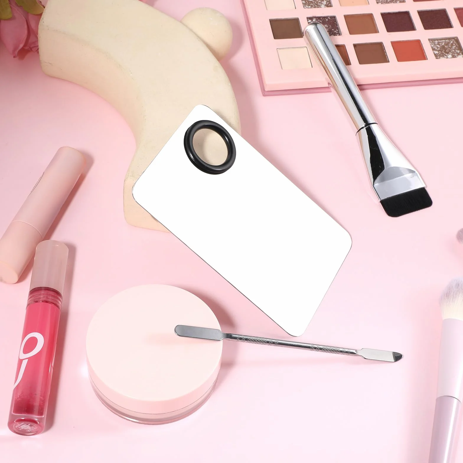 JJUNW Paleta de maquillaje acero inoxidable 3 unidades juego espátula brocha mezcla
