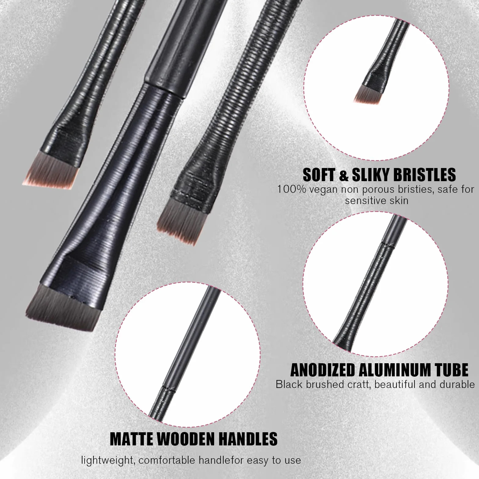Pinceles delineador de ojos y cejas, cepillo ángulo fino, set 3 brochas maquillaje mujer