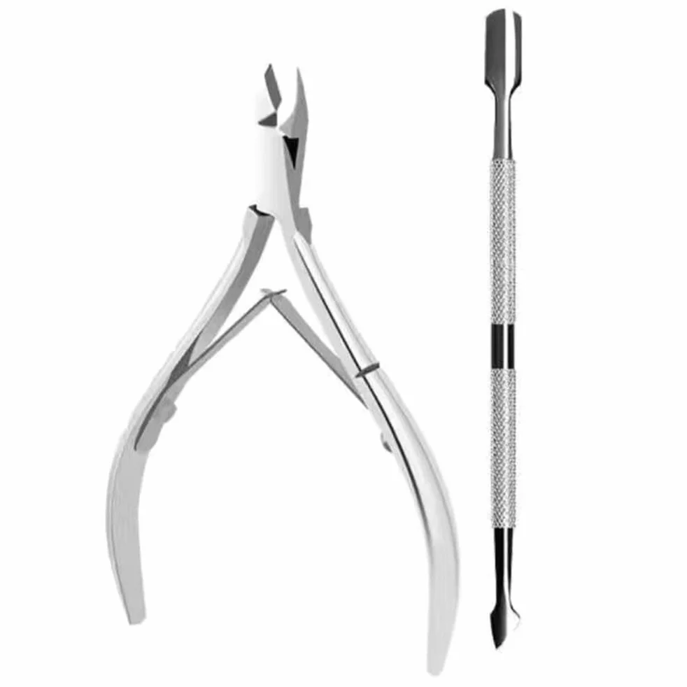 2 Piece Cuticle Nipper and Cuticle Pusher Set, Stainless Steel Cuticle Nippers/Nail Clippers/Trimmers and Scissors for Fingernail/Toenail Trimming