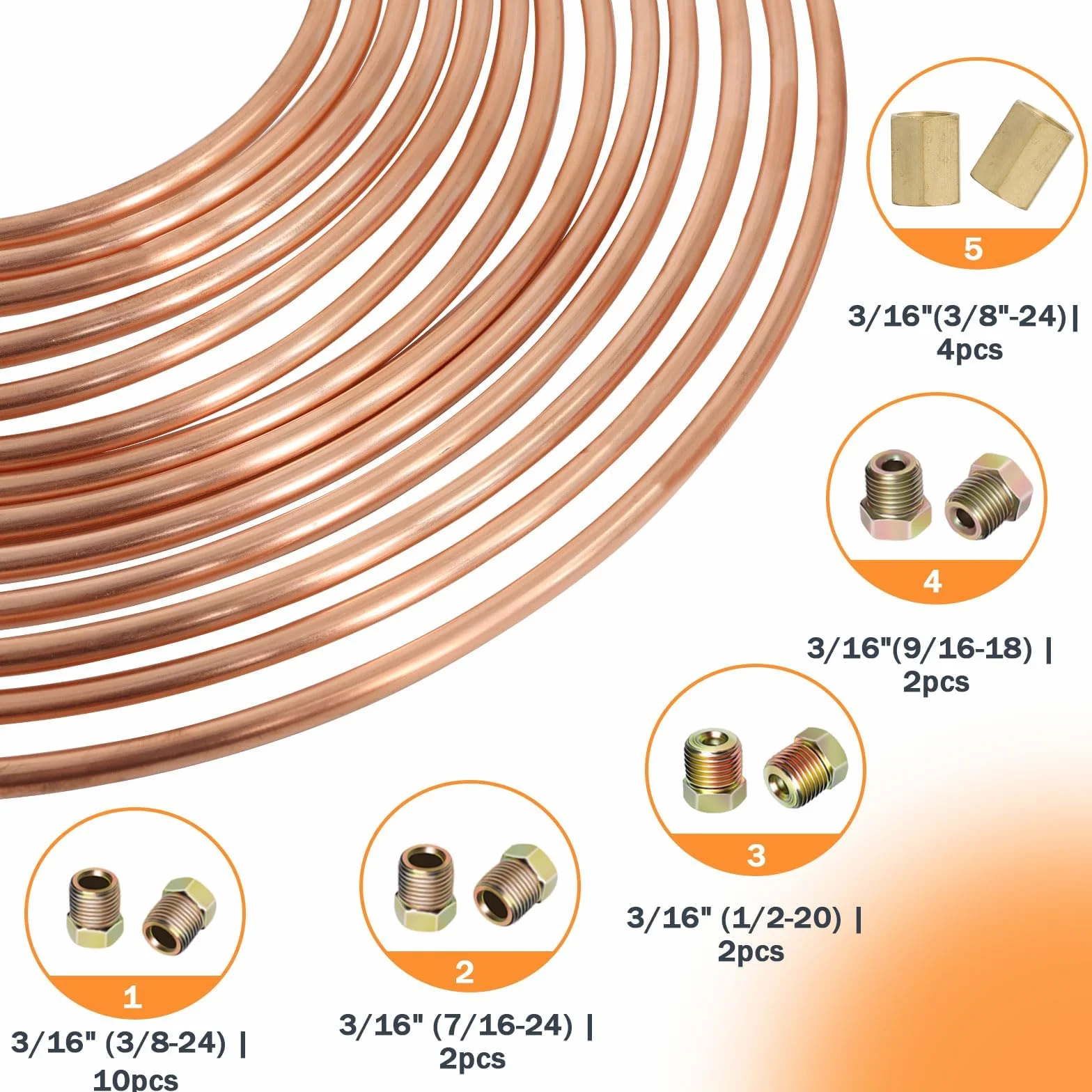 Poweka Kit de Herramientas para Cable de Freno,7,6 m 4.7 mm Conducta De Freno para Herramienta Abocardar con 16 Accesorios de Tubo de Freno y 4 Roscas,Kit De Manguera De Freno