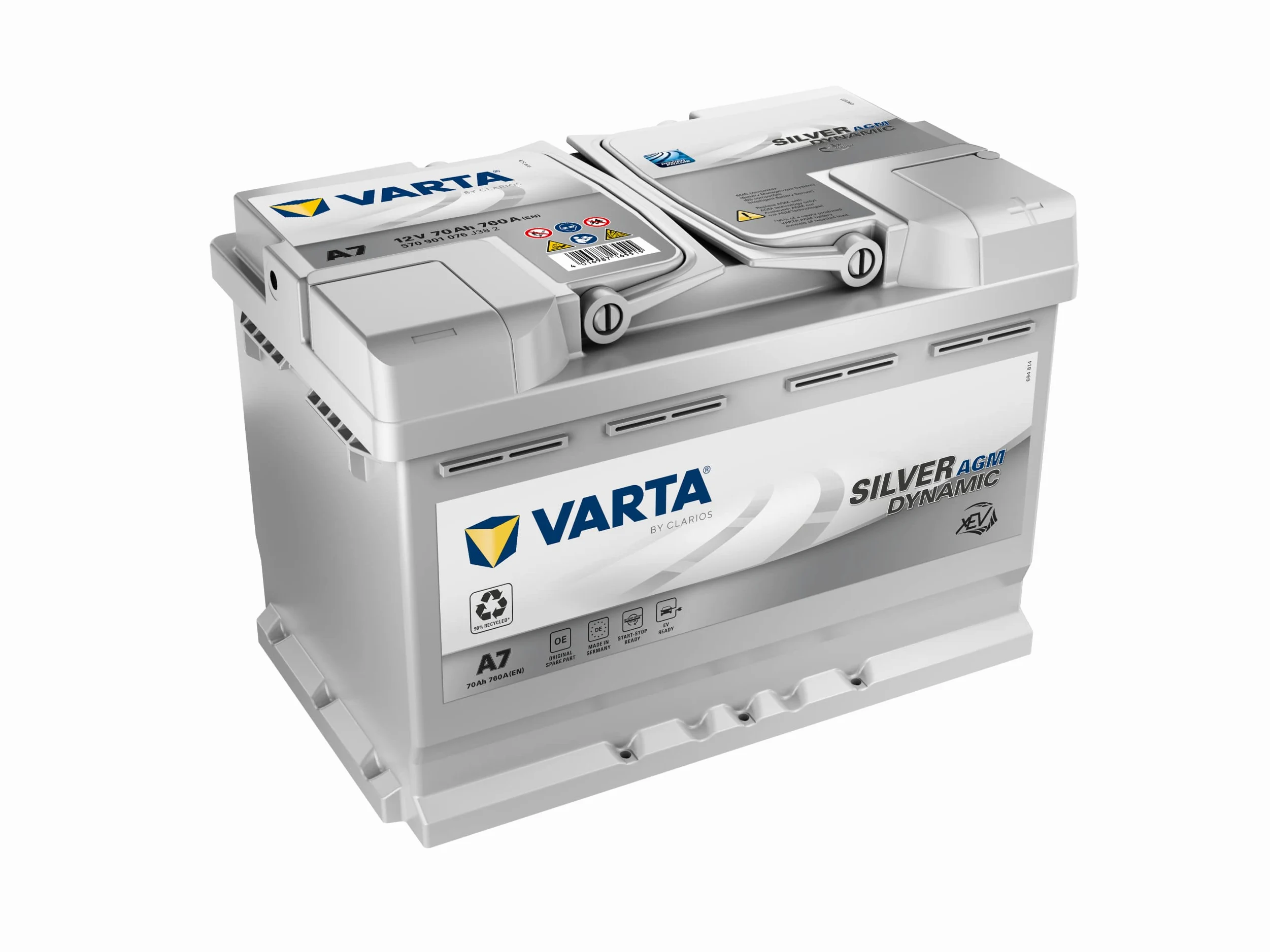 VARTA Batería Silver Dynamic AGM A7 (E39) – Start-Stop y batería de coche xEV 12 V 70 Ah 760 A – Batería de arranque para coches con alto consumo de energía
