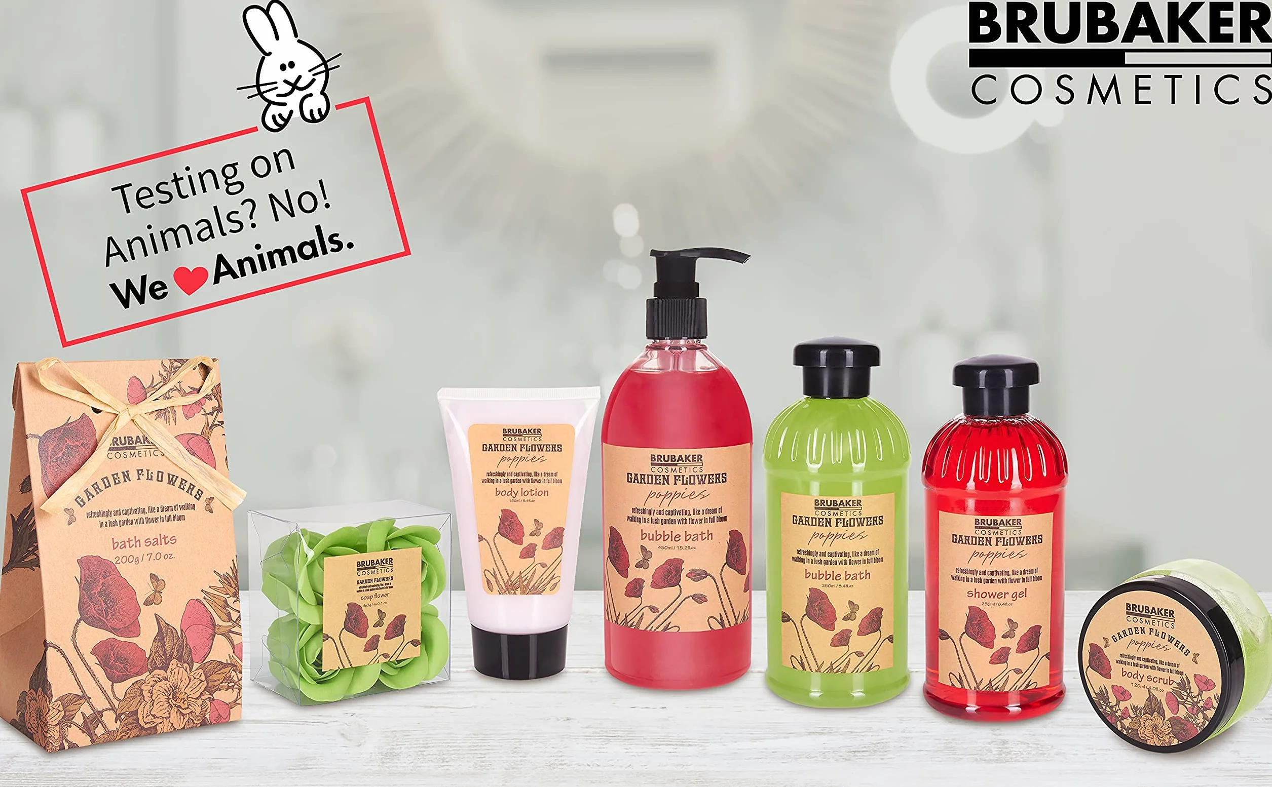BRUBAKER Cosmetics Set de Baño y Ducha Garden Flowers 14 piezas Cesta Regalo Mujer