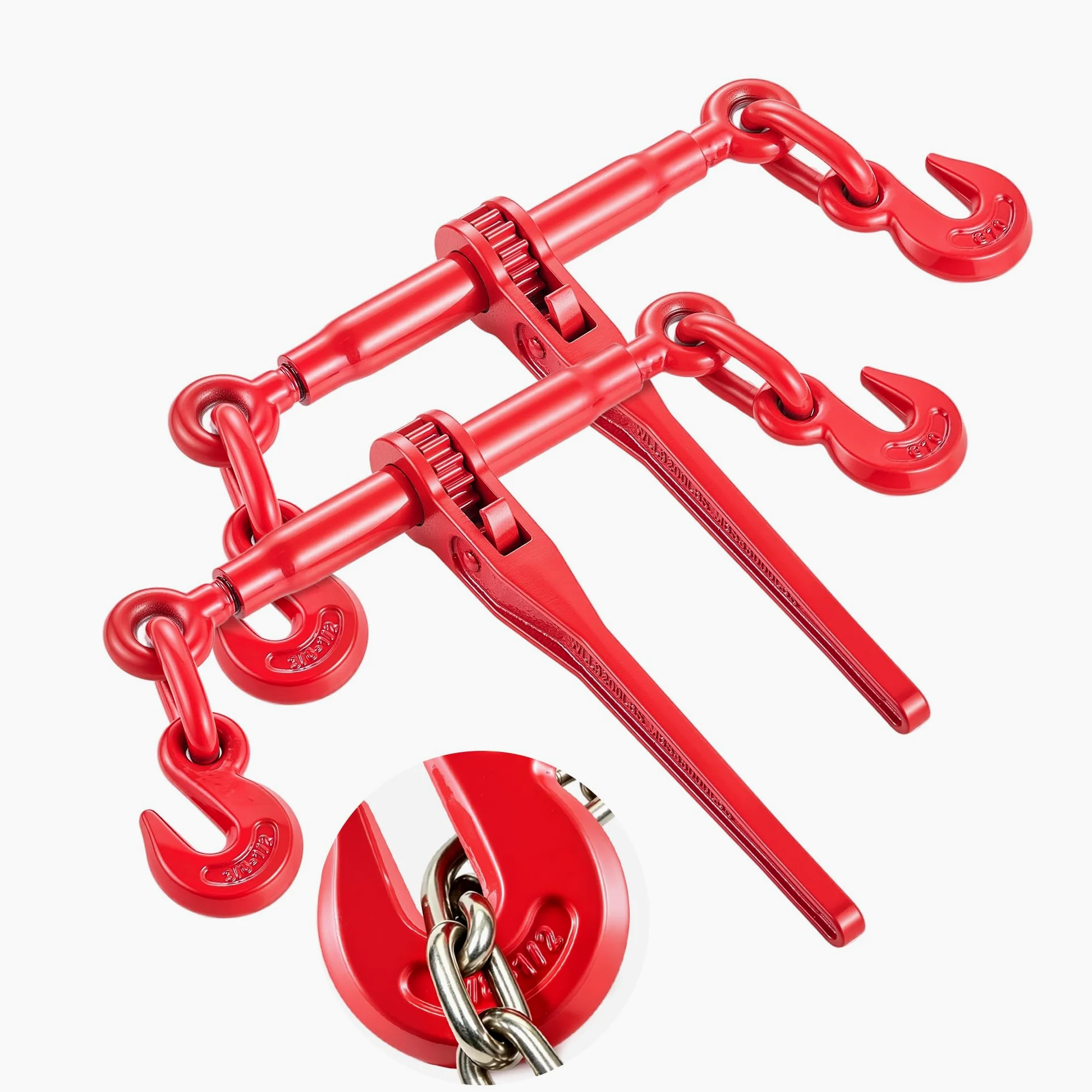 VEVOR Carpetas con Trinquete 10-13 mm Carga de Trabajo Segura de 4,18 T Ganchos G70 y Longitud Ajustable para Cadenas Amarre de Carga para Industria, Transporte, Remolque, 2 Piezas, Rojo