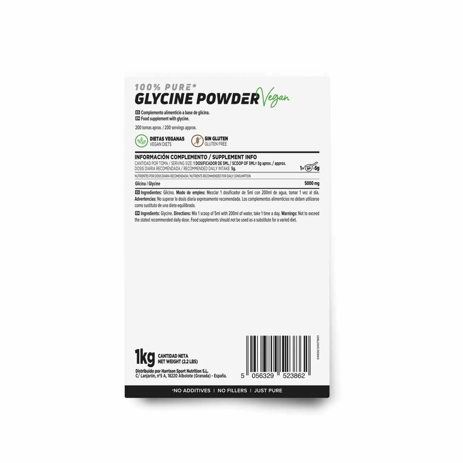 Glicina en Polvo 1Kg 100% Pura - Glycine Powder Sin Añadidos No-GMO Vegano Sin Gluten