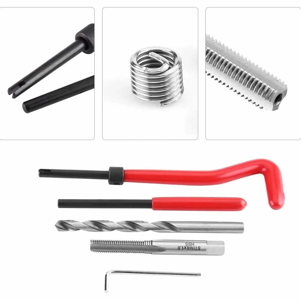 15pcs M10 x 1.25 Kit de reparación de rosca, conjunto de reparación de bobina helicoidal de coche, juego de herramientas manuales compatible