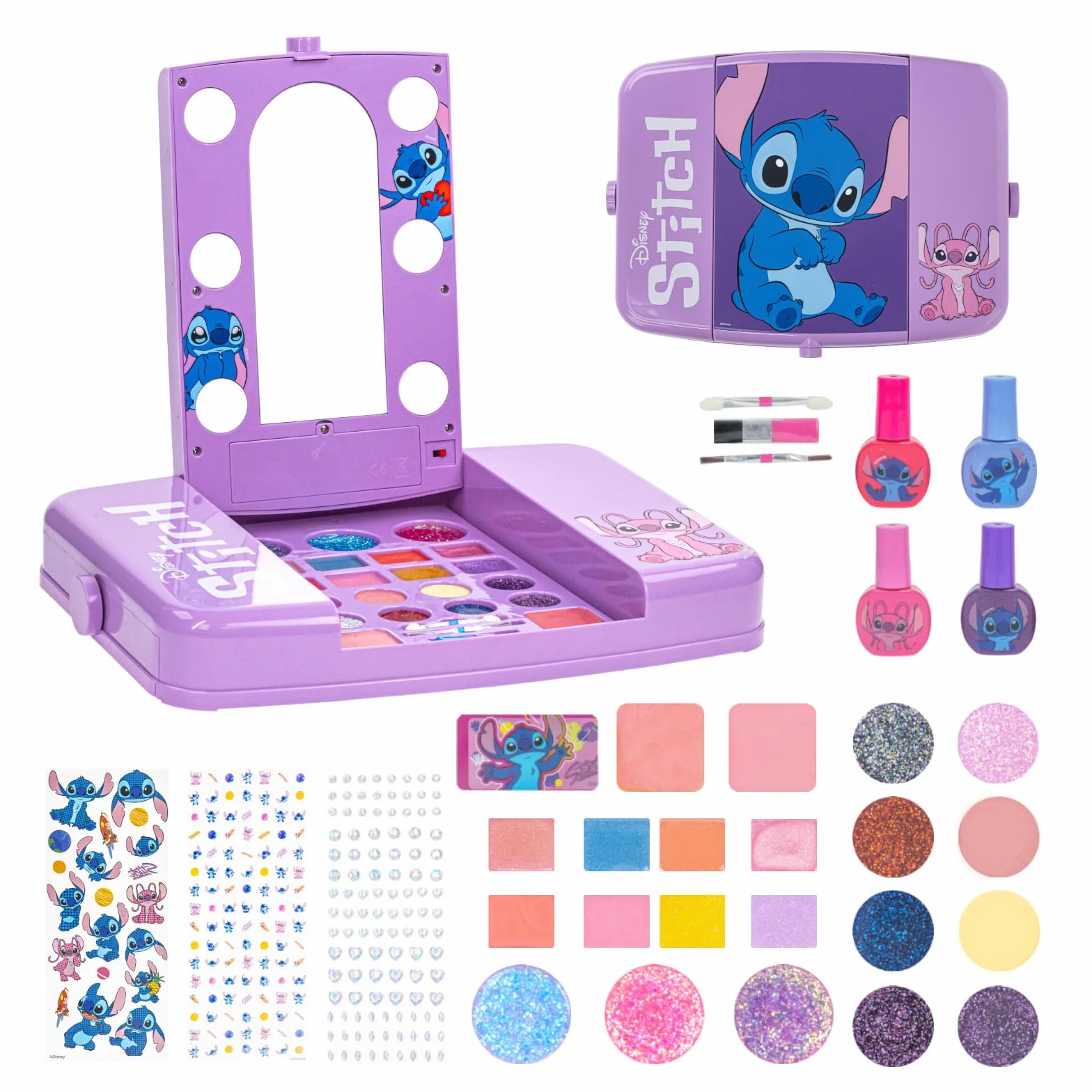 Stitch Set Maquillaje con Espejo Luminoso Gloss y Esmalte