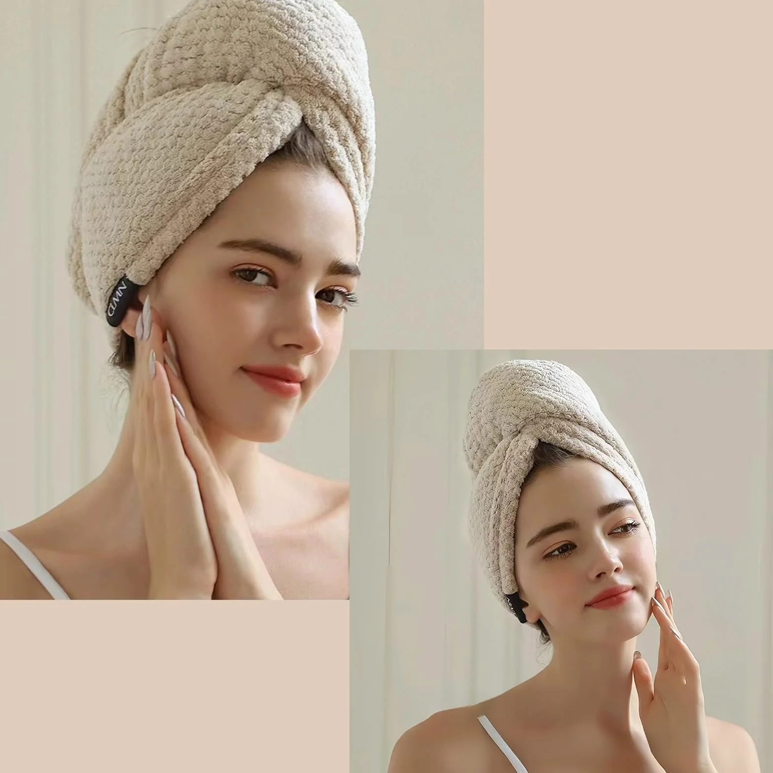 Toalla de Pelo de Microfibra Grande con Banda Elástica, Turbante Absorbente de Secado Rápido