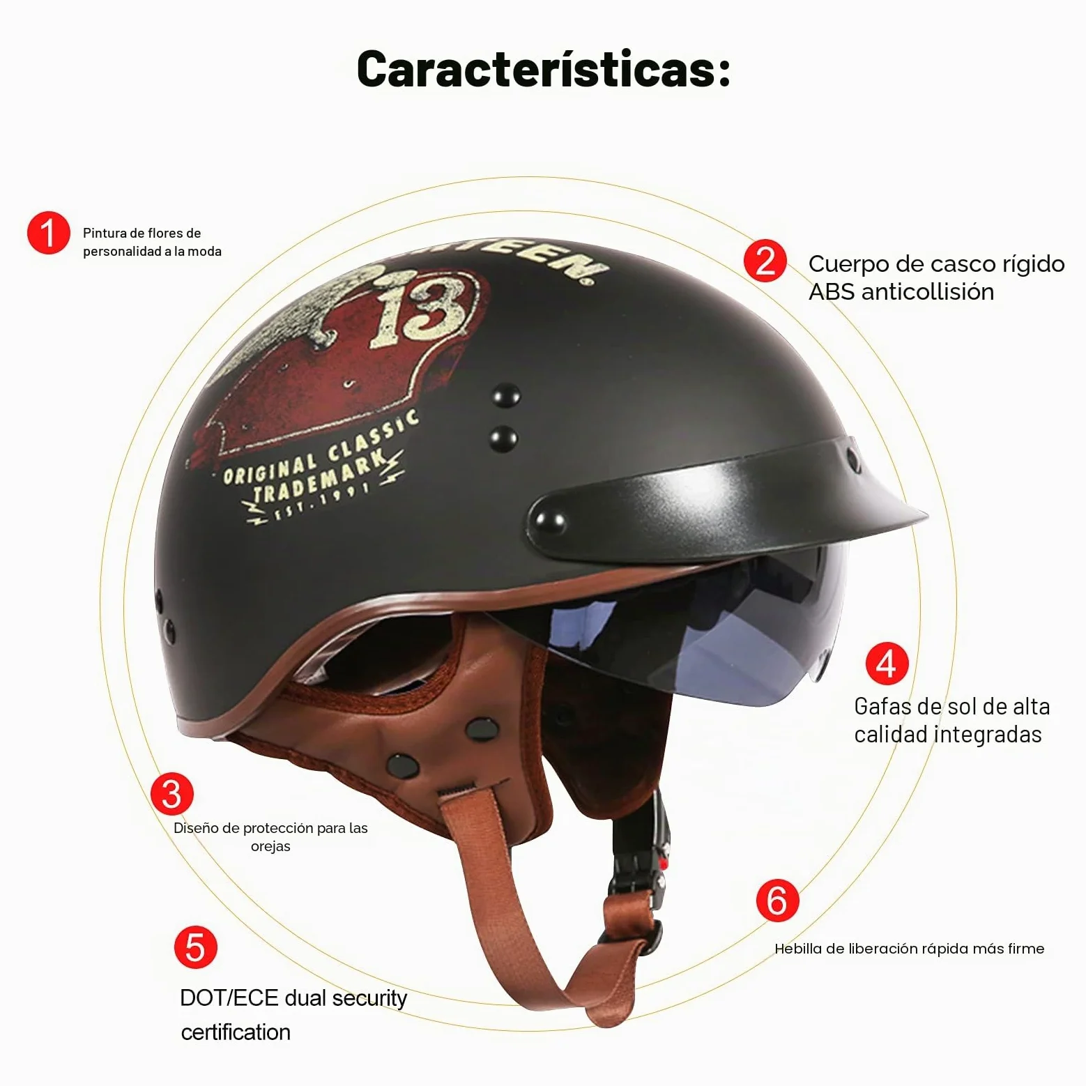 Cascos De Motocicleta para Hombres y Mujeres Aprobado por Dot, Cascos De Ciclomotor con Viseras El Cabezal Anticolisión Protege La Seguridad Vial De Los Usuarios