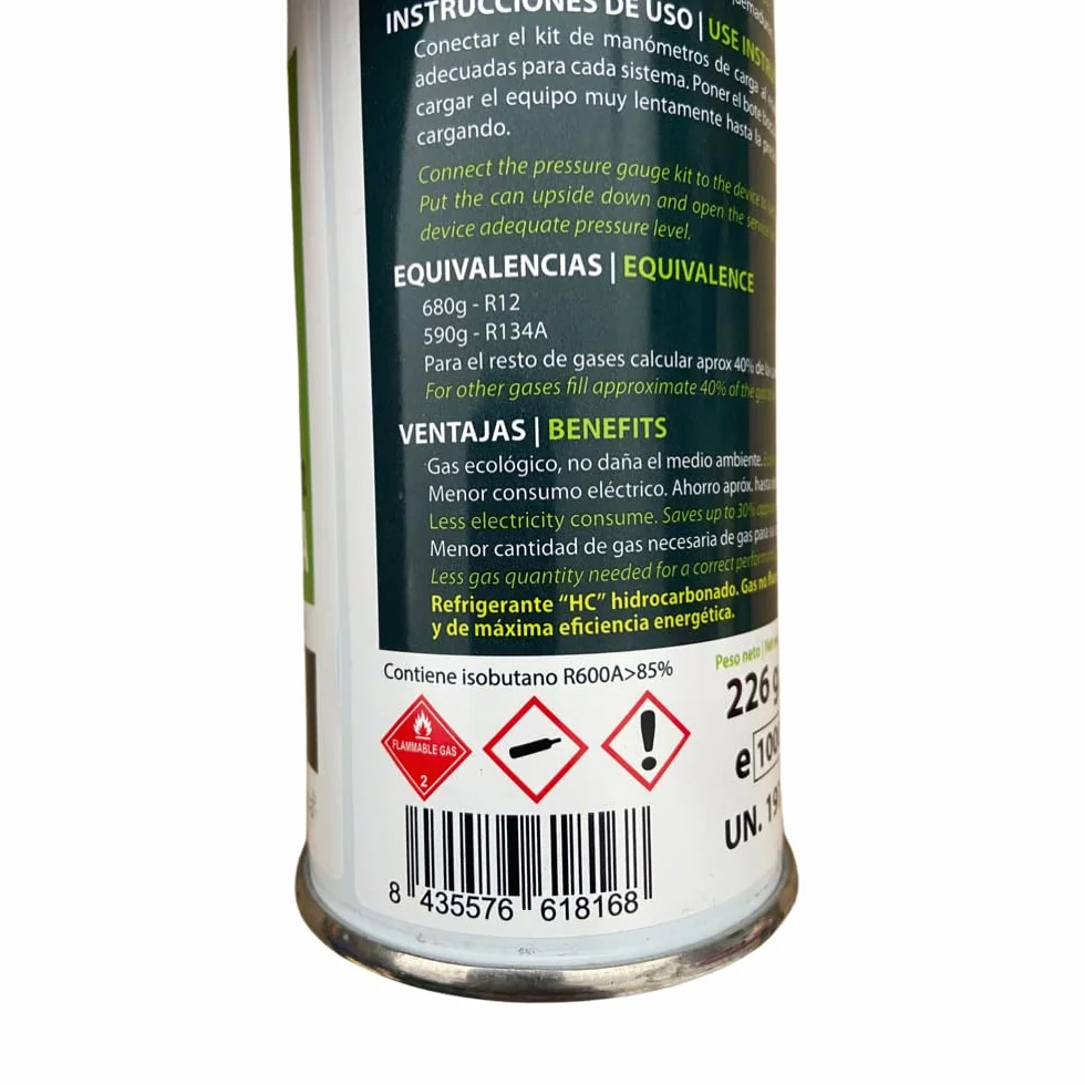 Gasica D2 Gas Refrigerante Orgánico Ecológico 226g Sustituto R12 R134A