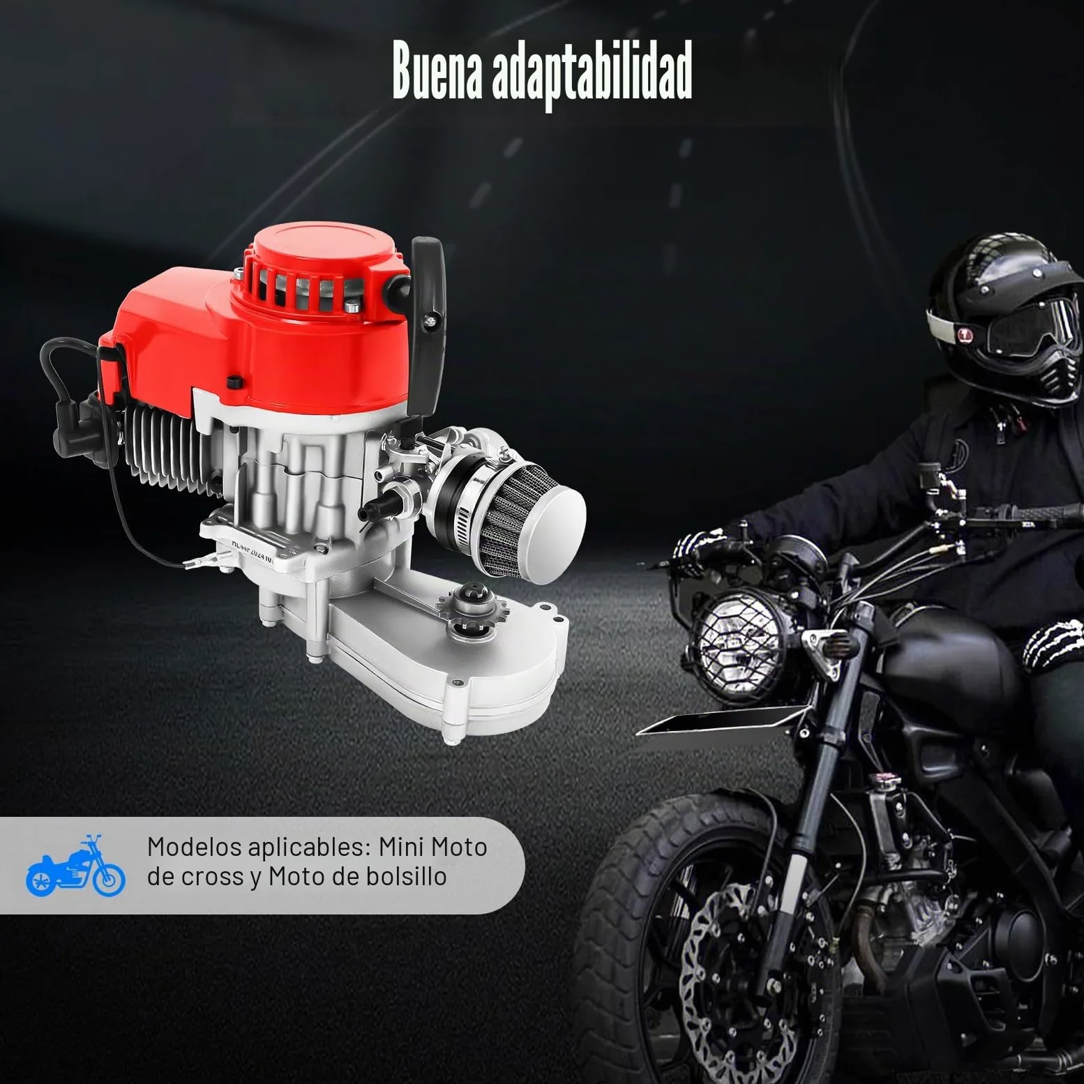Pocket Bike Motor 49 ccm Motor de 2 tiempos 44 mm de orificio, Pocket Quad Motor L7TC bujías tamaño mini motor de gasolina motor de gasolina con asas y cable de acelerador, motores de pocketbike