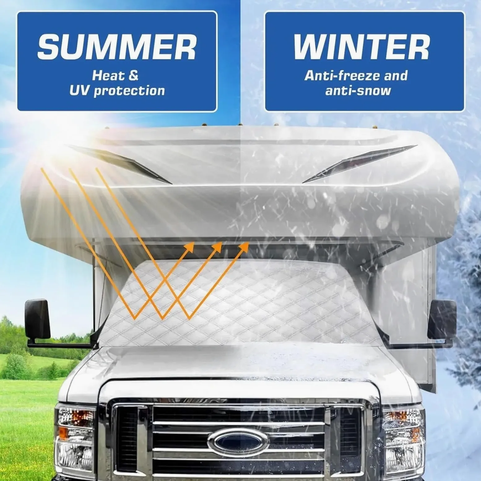 Parasoles Coche para Ford E450 Clase C 1997-2022, Cubierta De Nieve para Ventana RV, Parasol Delantero, Accesorios para Autocaravana, Parabrisas