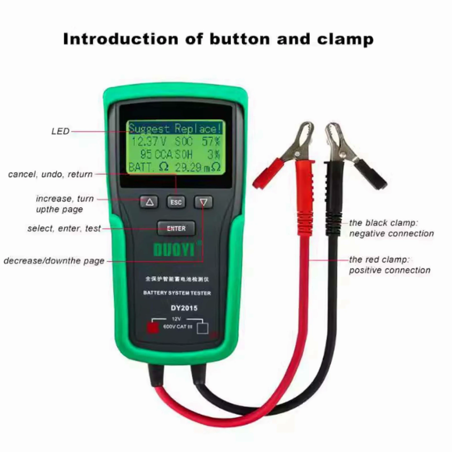 Probador de Carga de Batería para Automóvil de 12V/24V, Probador de Carga de 100-1700CCA, Probador de Alternador Automotriz, Analizador de Batería Digital (12V)