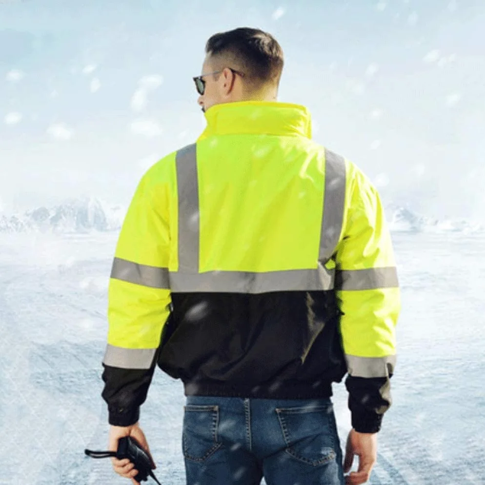 Chalecos Reflectantes de Alta Visibilidad, Tamaños múltiples del Amarillo Fluorescente Chaleco reflexivo Caliente Impermeable(XL)