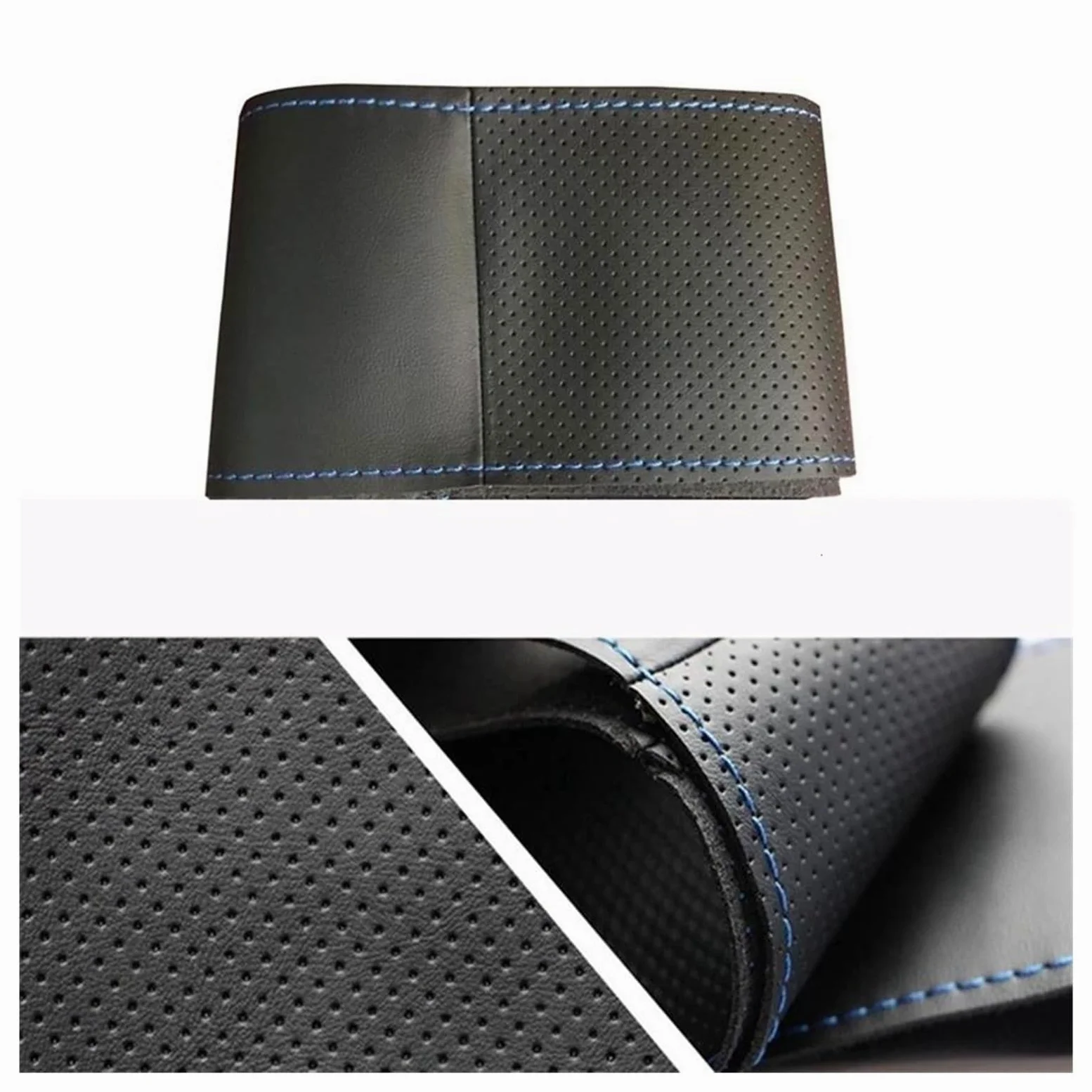 Cubierta Volante Coche Funda para Volante de Coche de Cuero Genuino Negra Cosida a Mano para F10 520i 528i 730Li 740Li 750Li(Negro)