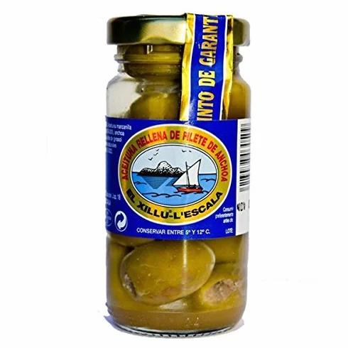 Anxoves El Xillu Aceituna rellena de filete de anchoa 90gr 12un