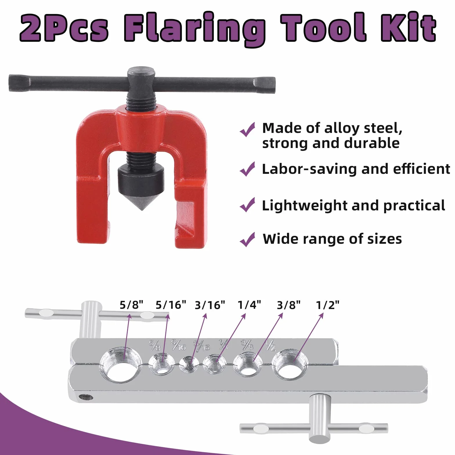 Swpeet Kit de herramientas de avellanado doble para automóvil de 3 piezas y juego surtido de curvador de tubo de 3 en 1 de 180 grados, herramientas de avellanado de línea de 5/8" 5/16" 3/16" 1/4" 3/8