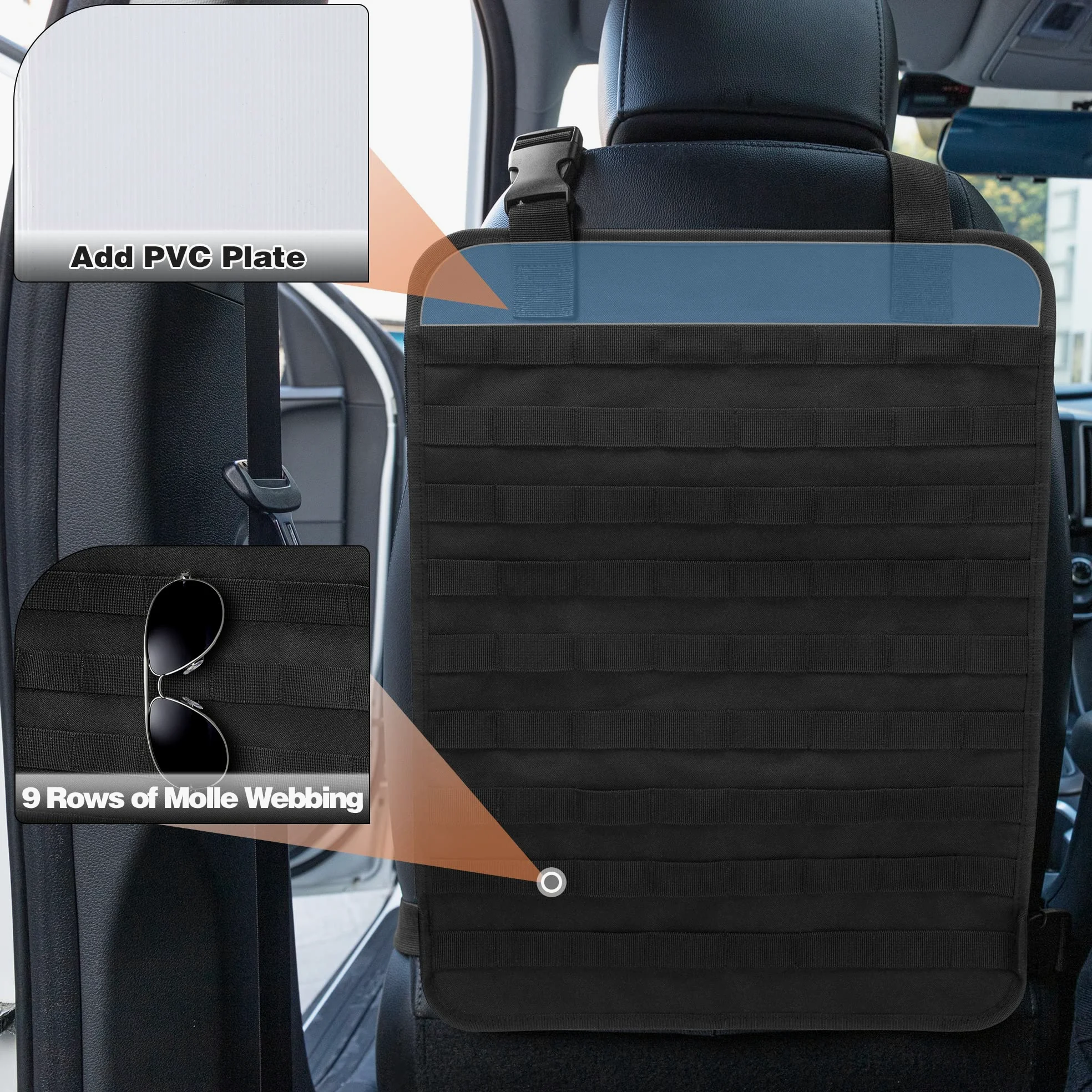 HODRANT Paquete de 6 organizadores tácticos para respaldo de asiento de coche, bolsa de almacenamiento universal para panel de vehículo con 6 bolsas Molle desmontables para camión, camioneta, SUV,