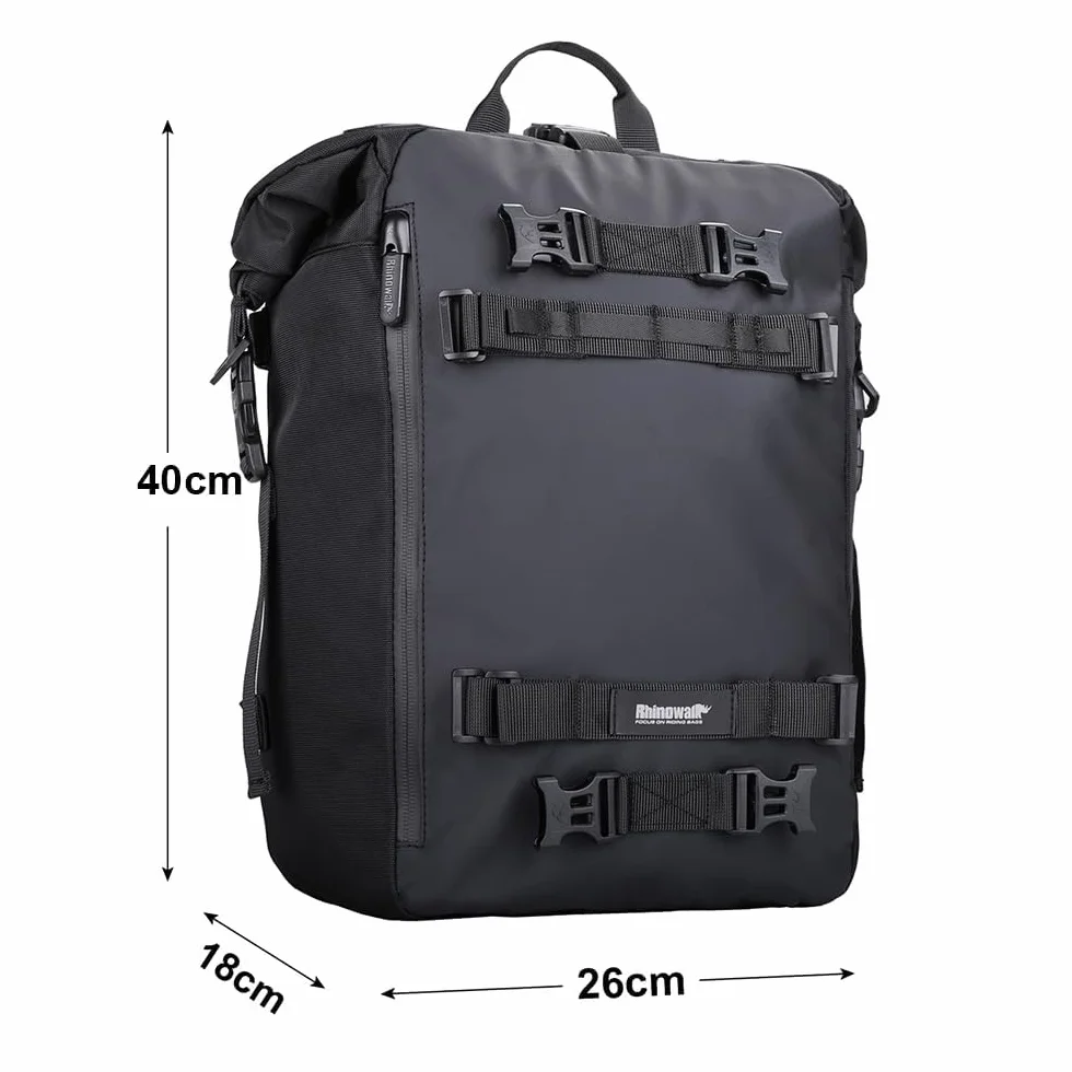 Rhinowalk Bolsa de alforja multifuncional, impermeable, 20 L, para asiento trasero de motocicleta