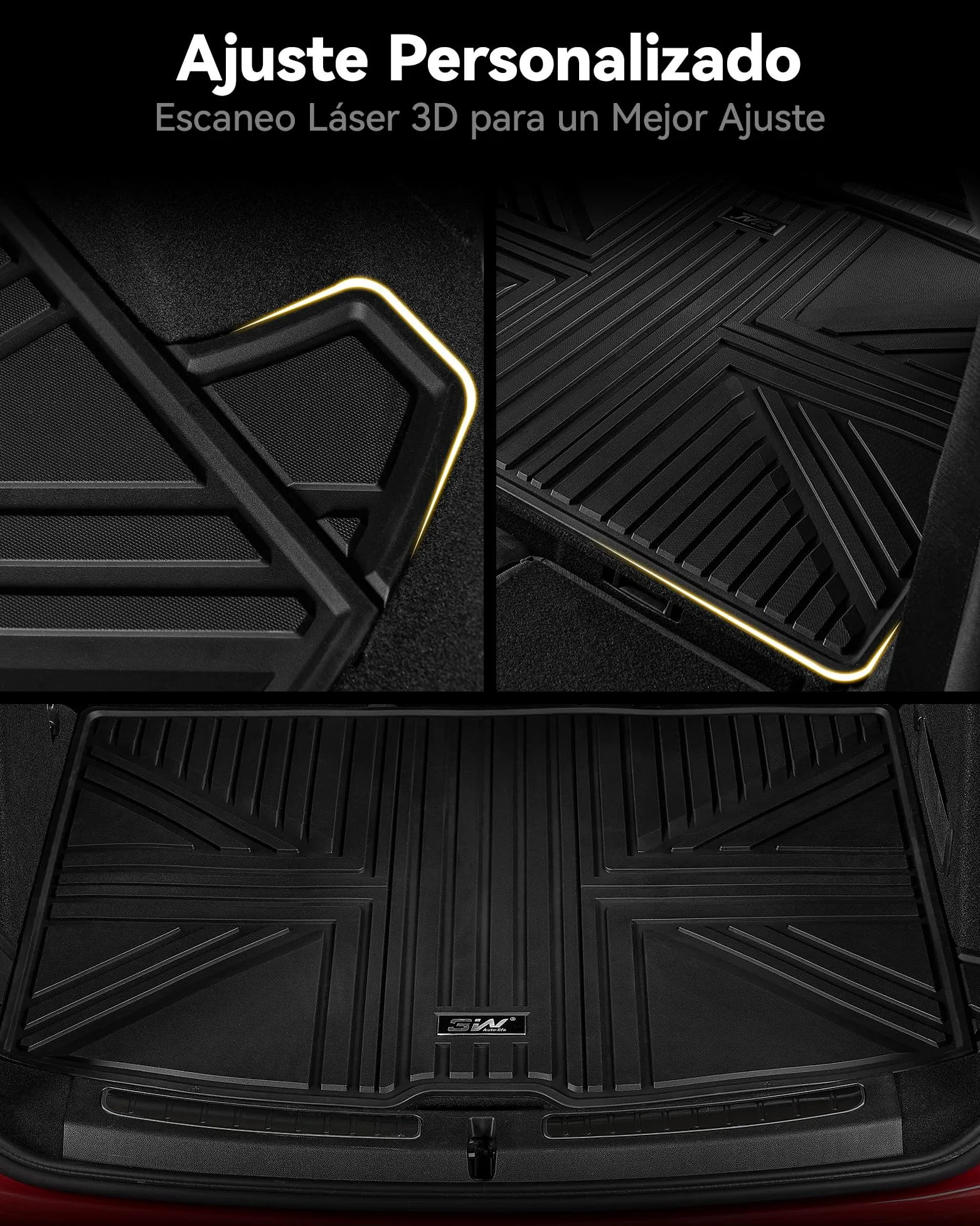 3W Alfombrilla Maletero de Coche para Mini Countryman F60 2017-2024, Protector de Maletero Personalizada de TPE para Todo Clima para Mini Countryman Juego Completo de Alfombrillas, Accesorios, Negro