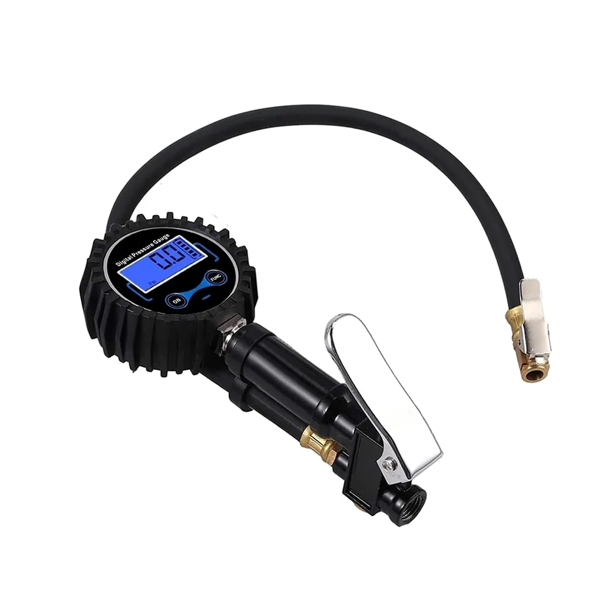 Inflador de neumáticos Digital 0-200PSI con manómetro con 4 Tapas de válvula Indicador de inflado de neumáticos de Acero con Manguera de Goma