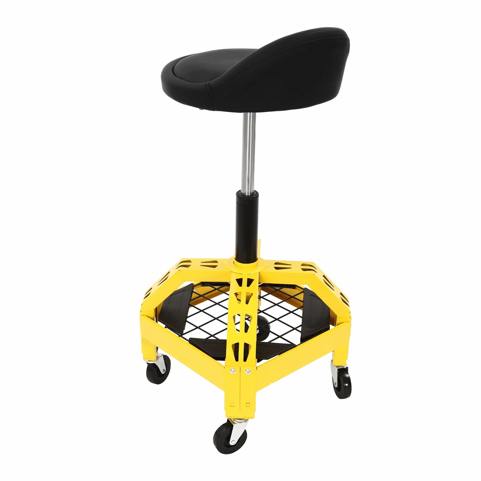 Taburete de taller ajustable con ruedas, silla de taller, taburete con ruedas, capacidad de carga de 130 kg, asiento de taller telescópico para taller, oficina