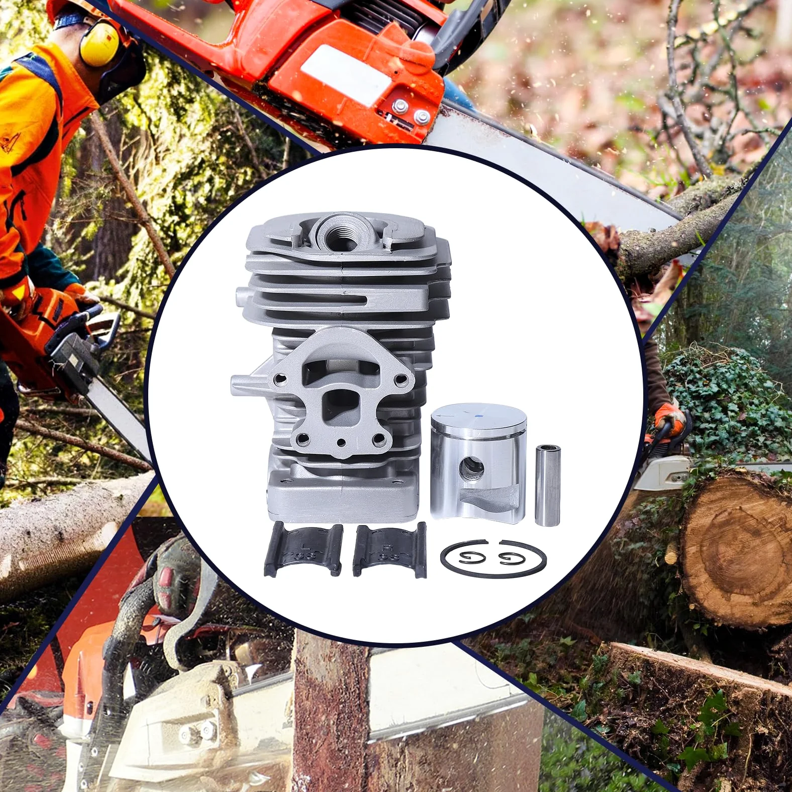 Kit de cilindro y pistón de 39 mm para Husqvarna 235, 236, 240, 235E, 236E y 240E, Incluye bujía, rodamiento de cigüeñal y juego de juntas para motosierras Repuestos, sustituye a 577831101