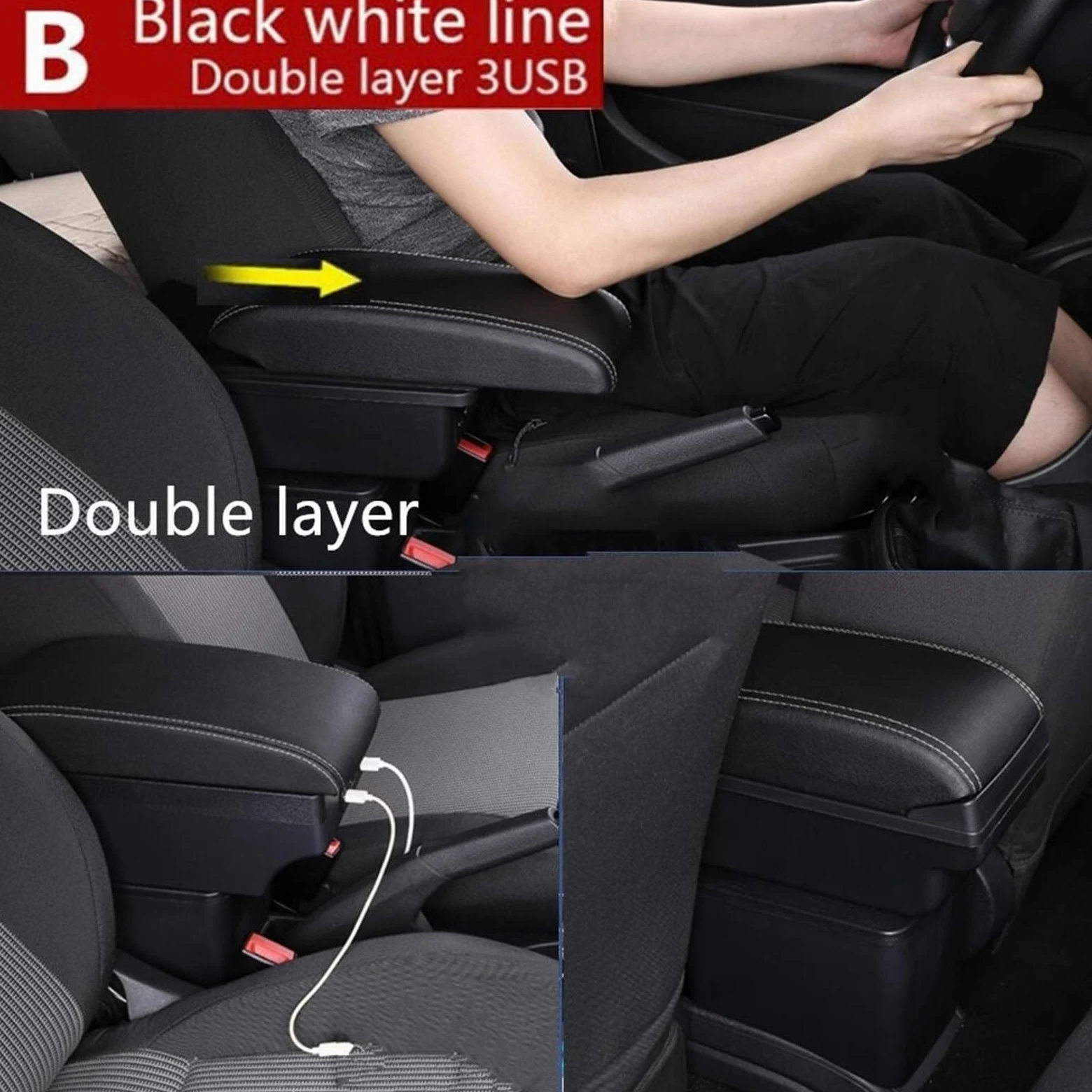 Caja de almacenamiento del apoyabrazos A1 para línea roja sin USB, A2 para negra, A3 para blanca, B1 para 3USB, B2 para, B3 para(B1 red line 3USB)